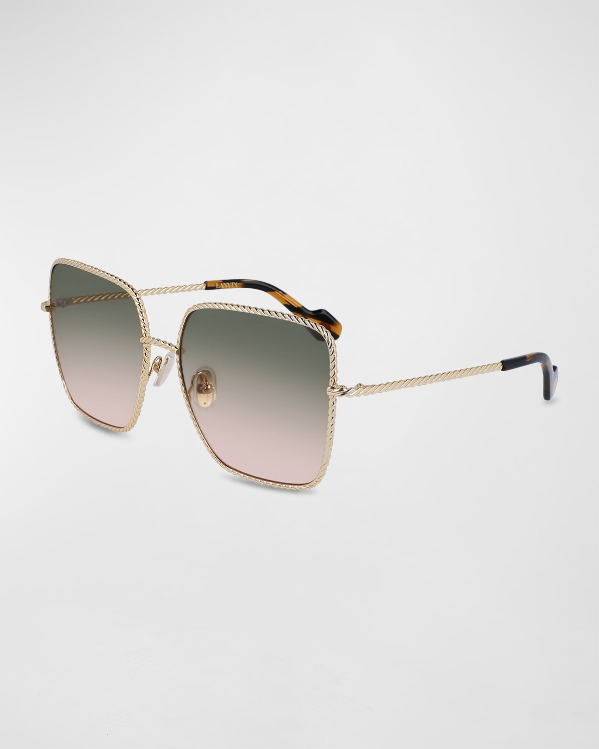 Shop Lanvin Babe Oversized Square Twisted Metal Sunglasses In Gold/gradient Green Peach
