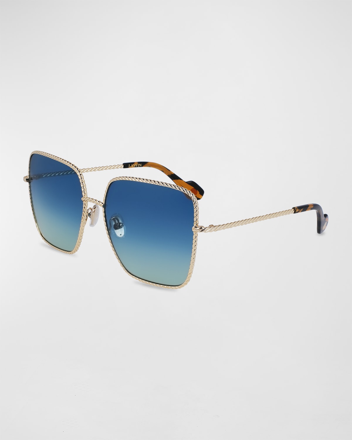 Shop Lanvin Babe Oversized Square Twisted Metal Sunglasses In Gold/gradient Blue Green