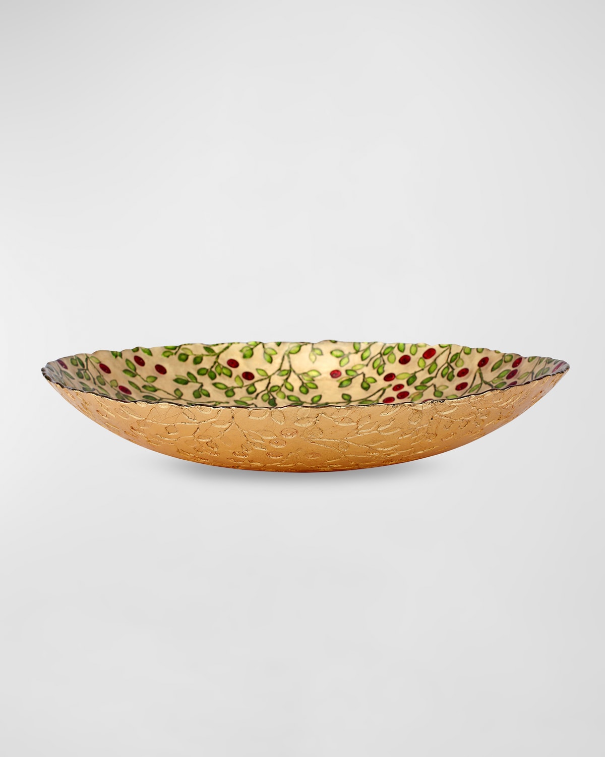 Vietri Cranberry Large Glass Bowl In Gold