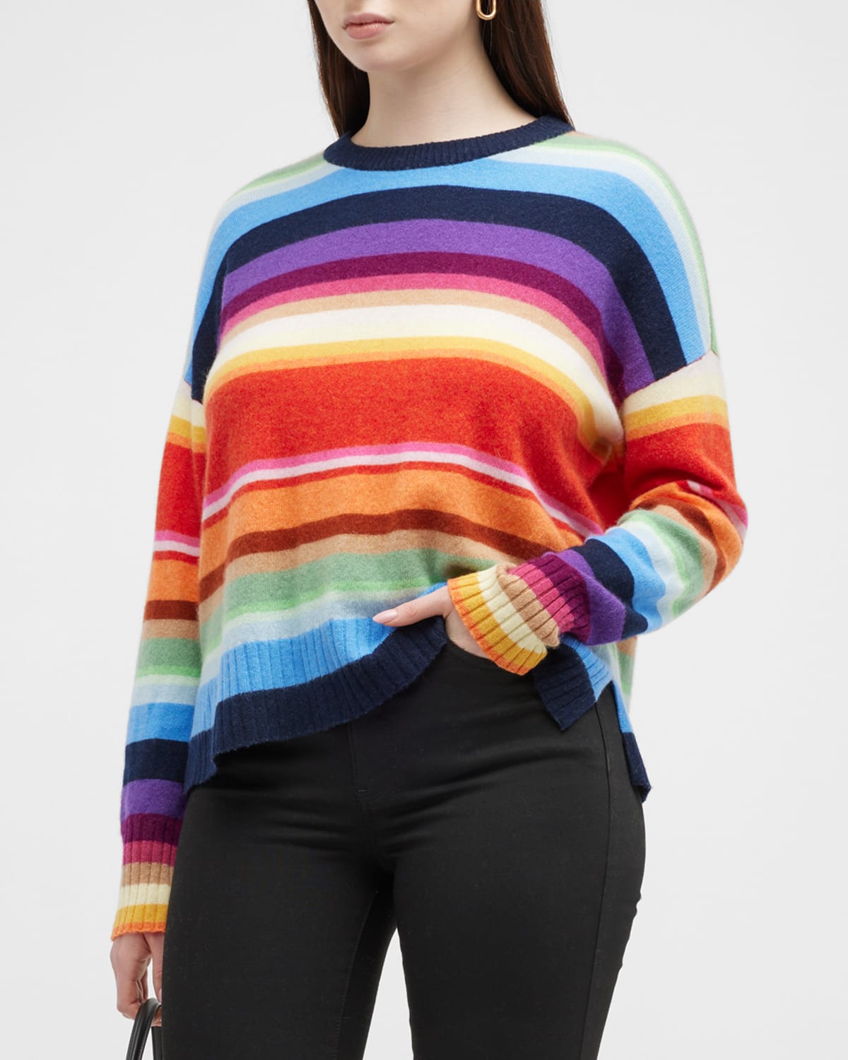 Minnie Rose Plus Plus Size Striped Cashmere Sweater