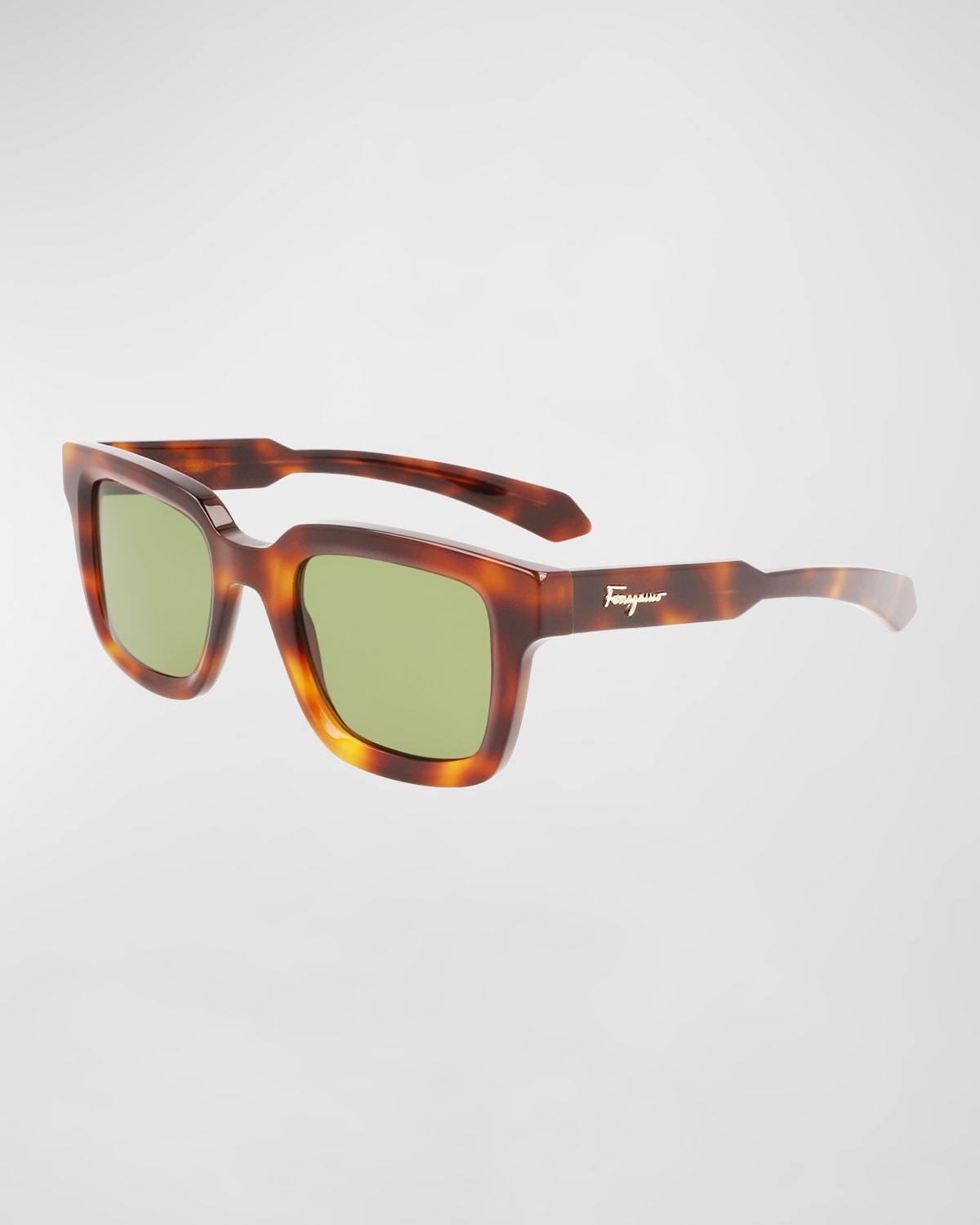 Ferragamo Men's Classic Logo Chunky Rectangle Sunglasses In Tortoise