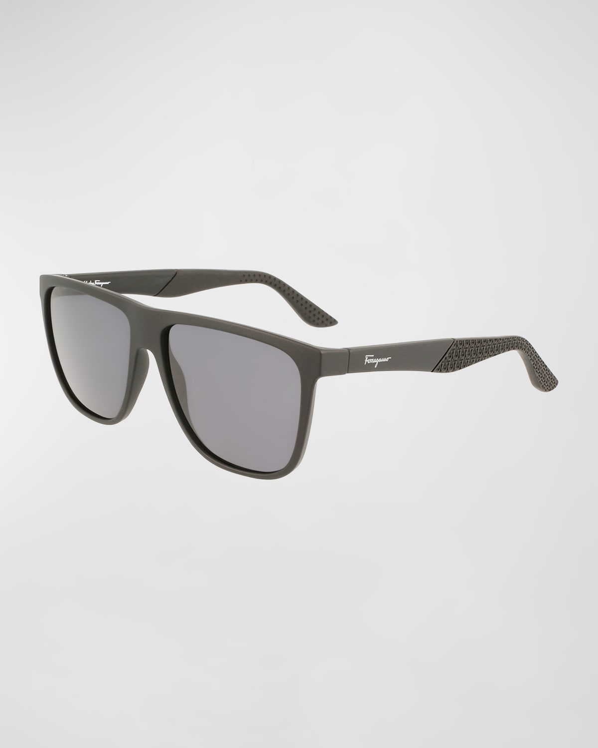 Shop Ferragamo Men's Gancini Flat-top Navigator Sunglasses In Matte Black/black