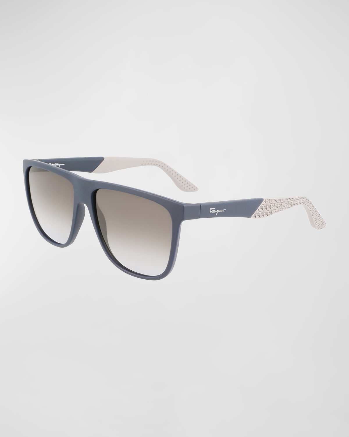 Ferragamo Men's Gancini Flat-top Navigator Sunglasses In Matte Blue/grey