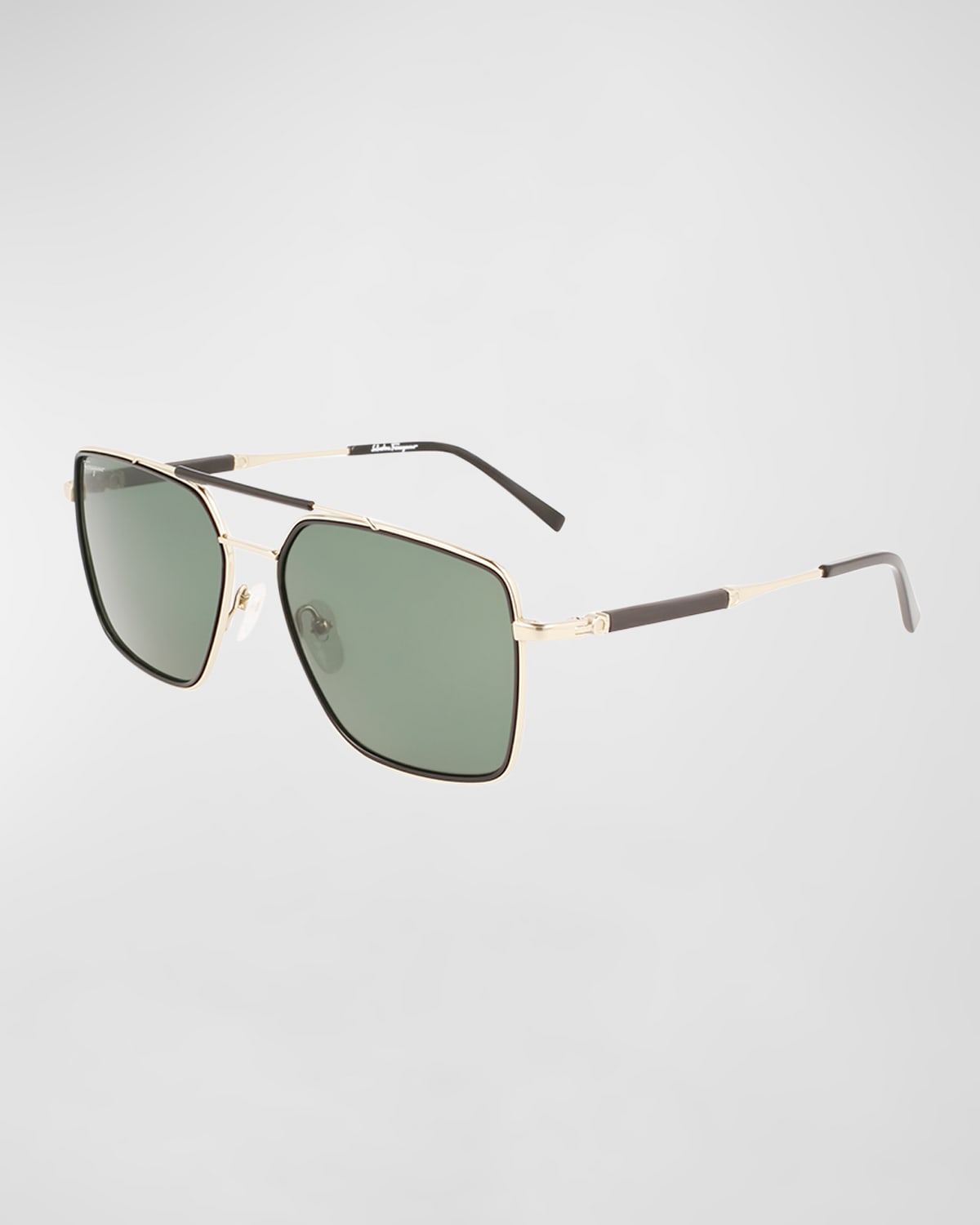 Ferragamo Men's Double-bridge Rectangle Navigator Sunglasses In Gold/black
