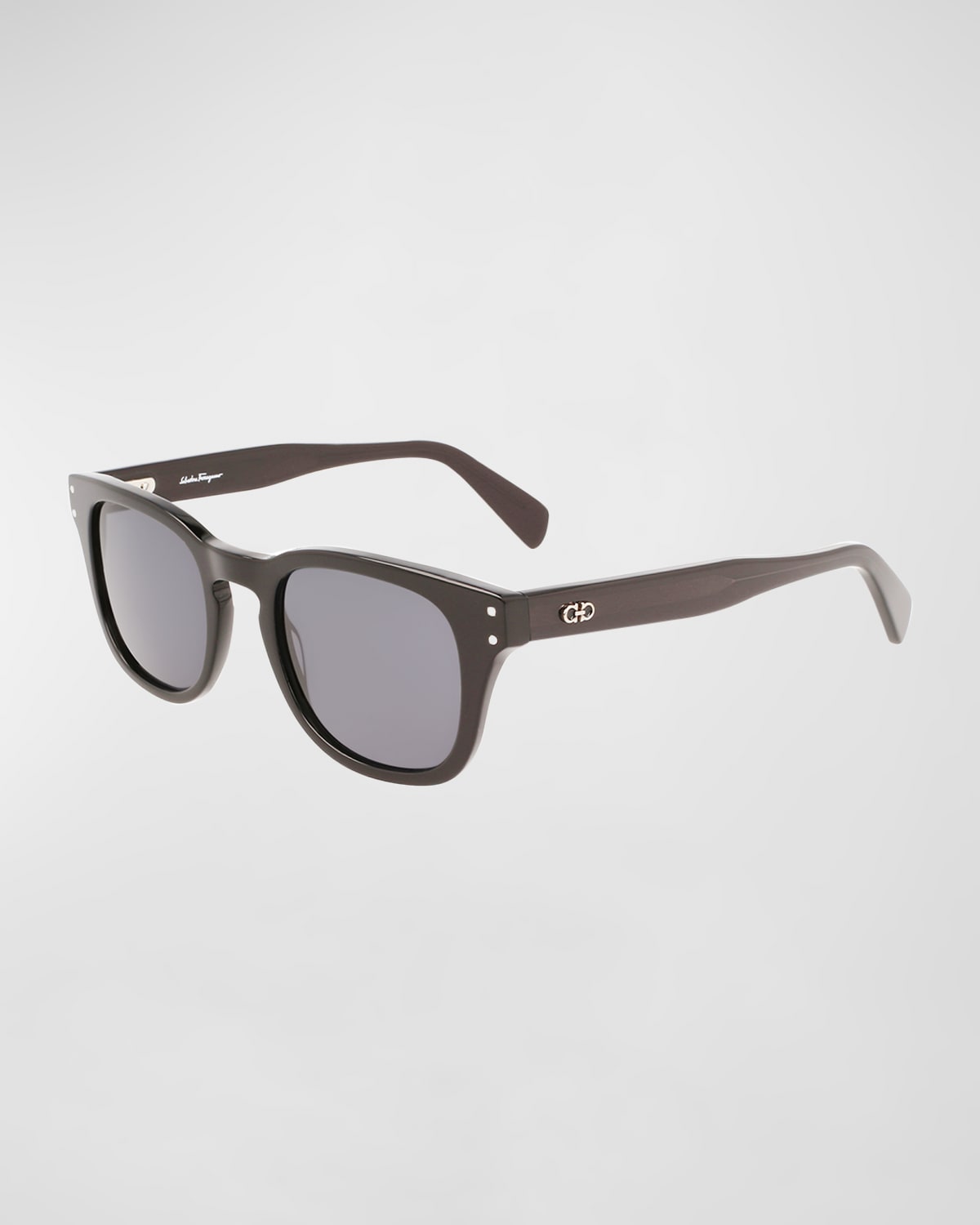 Ferragamo Men's Gancini Keyhole-bridge Square Sunglasses In Black