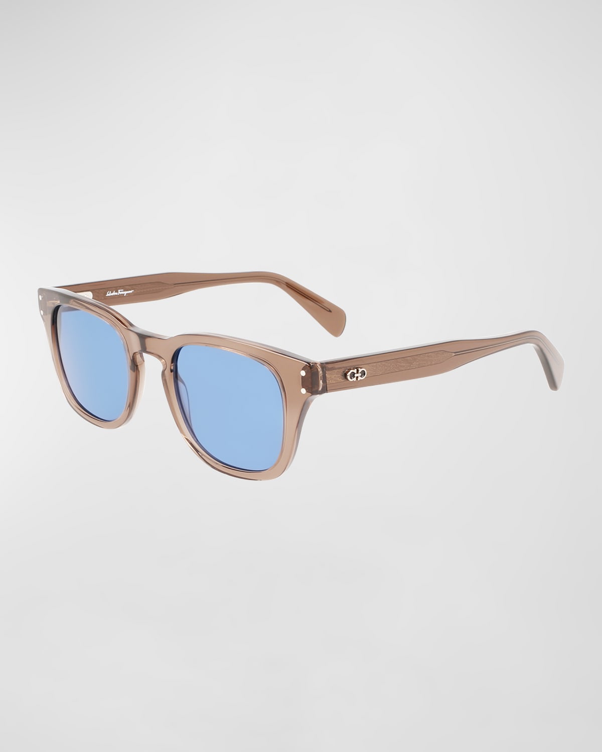Ferragamo Men's Gancini Keyhole-bridge Square Sunglasses In Brown Transparent