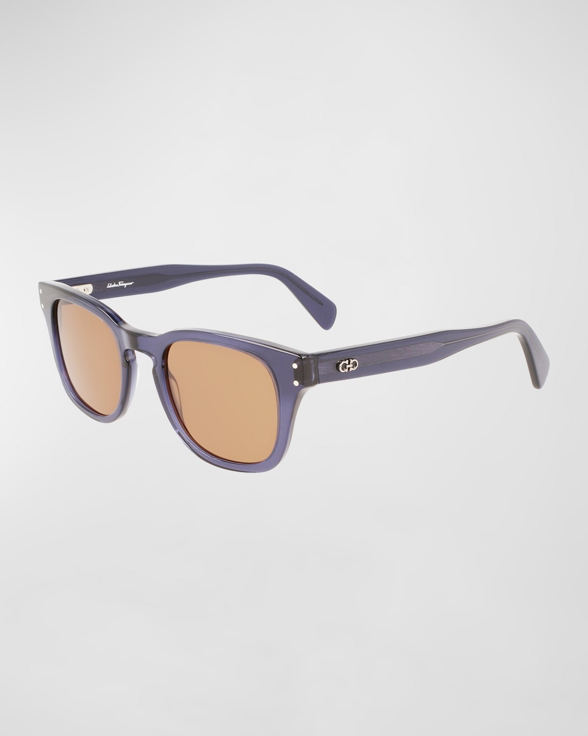 Ferragamo Men's Gancini Keyhole-bridge Square Sunglasses In Blue Transparent