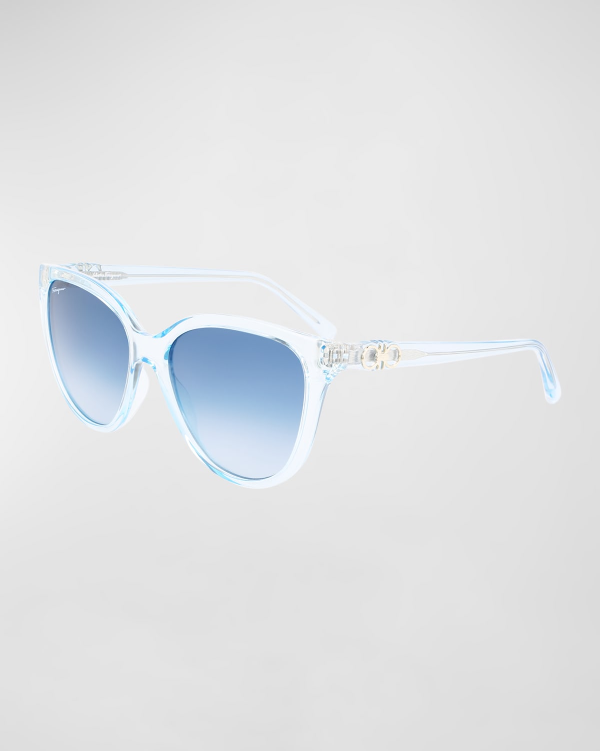 Shop Ferragamo Gancini Injection Plastic Cat-eye Sunglasses In Blue Transparent