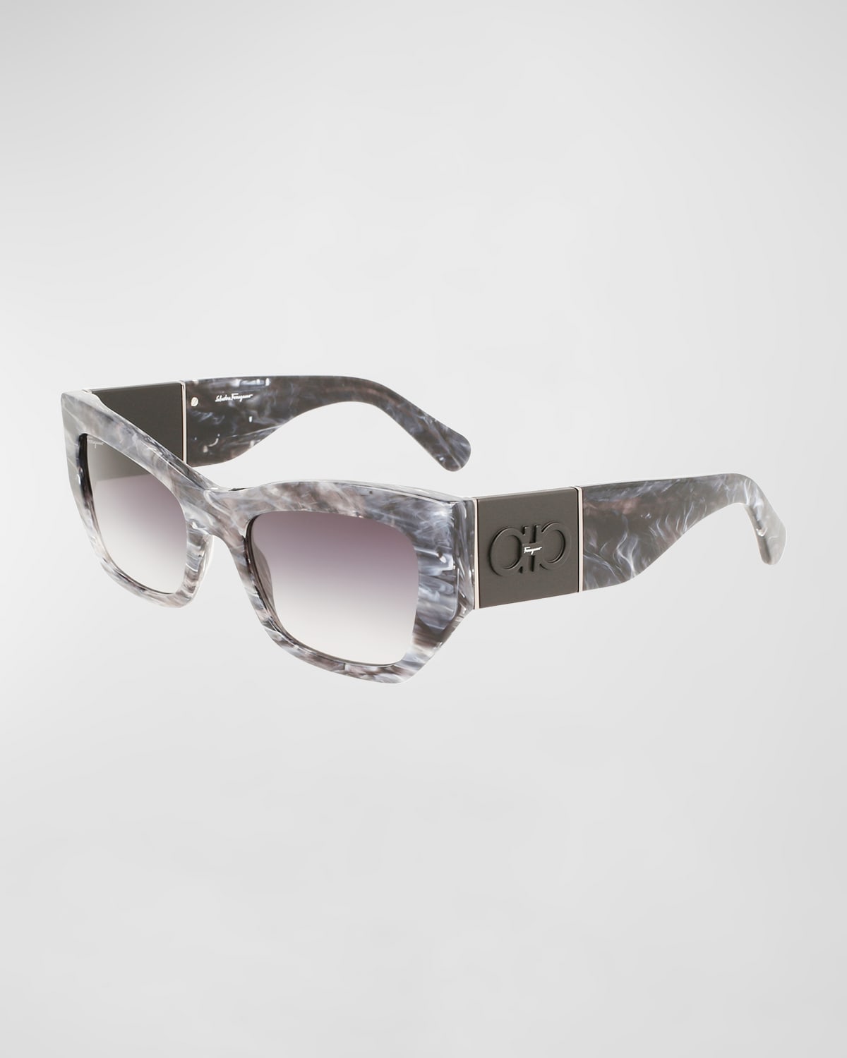 Ferragamo Gancini Plaque Rectangle Acetate Sunglasses In Gray