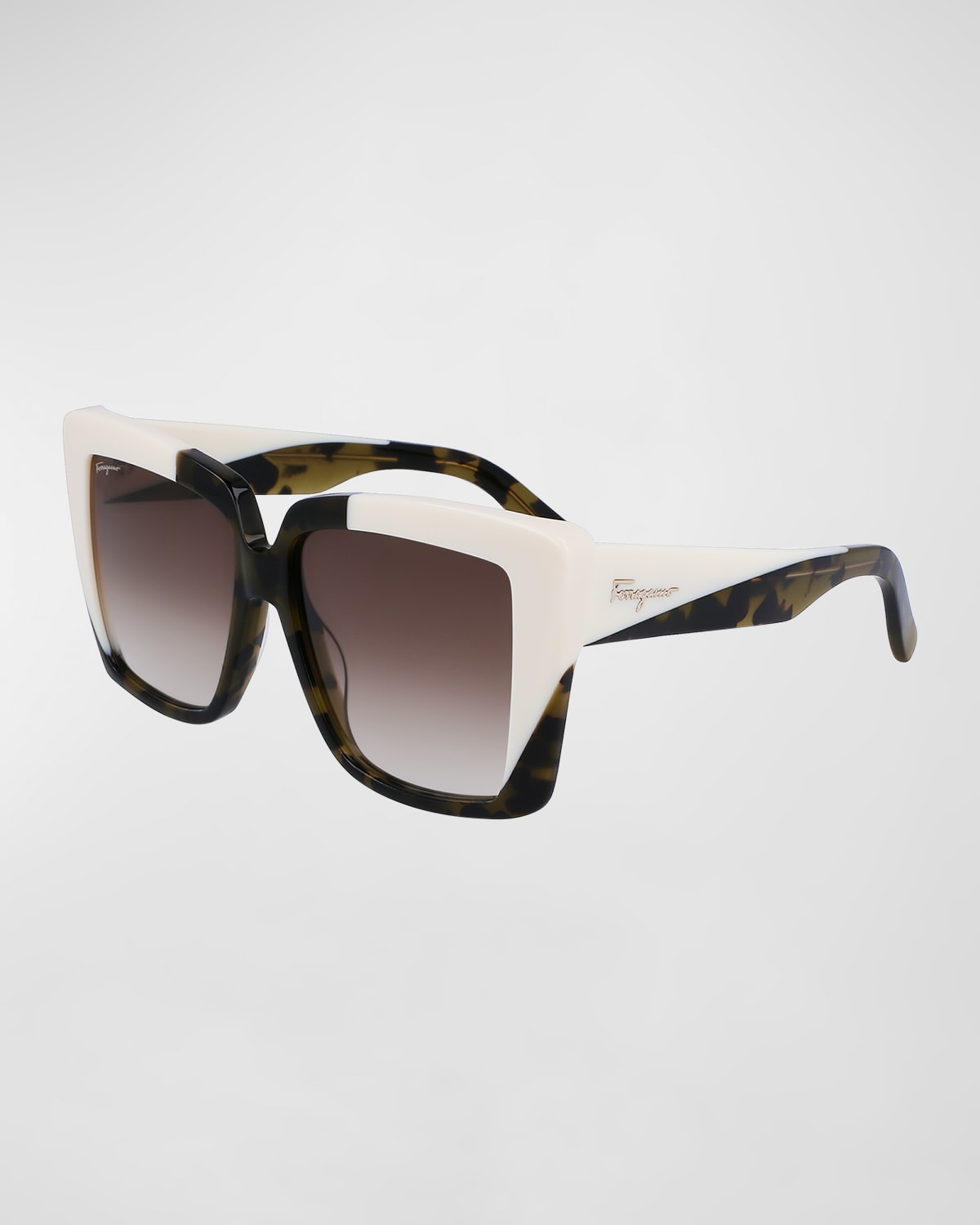 Ferragamo Color-block Square Acetate Sunglasses In Black/tortoise