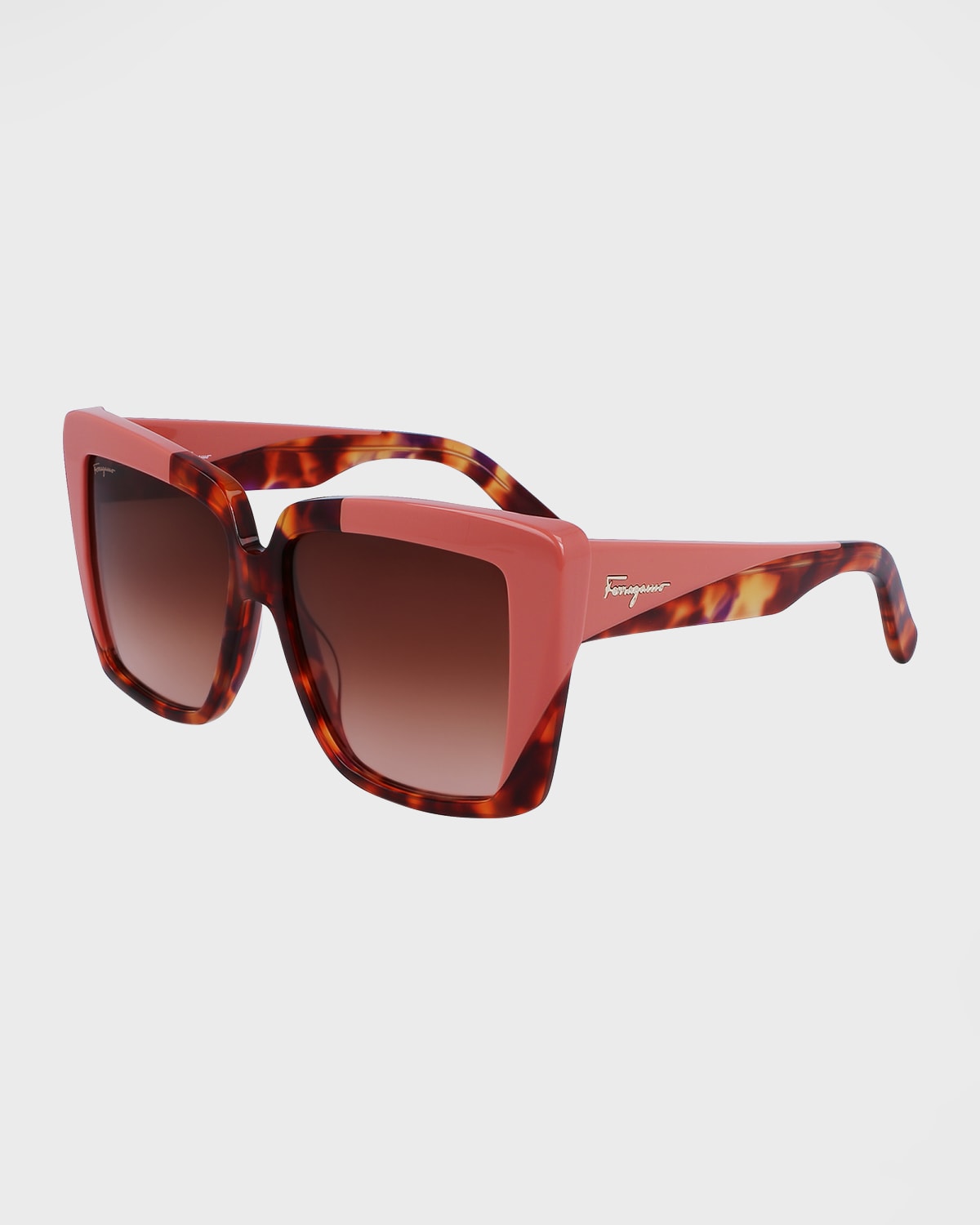 Ferragamo Color-block Square Acetate Sunglasses In Red Tortoise/rose
