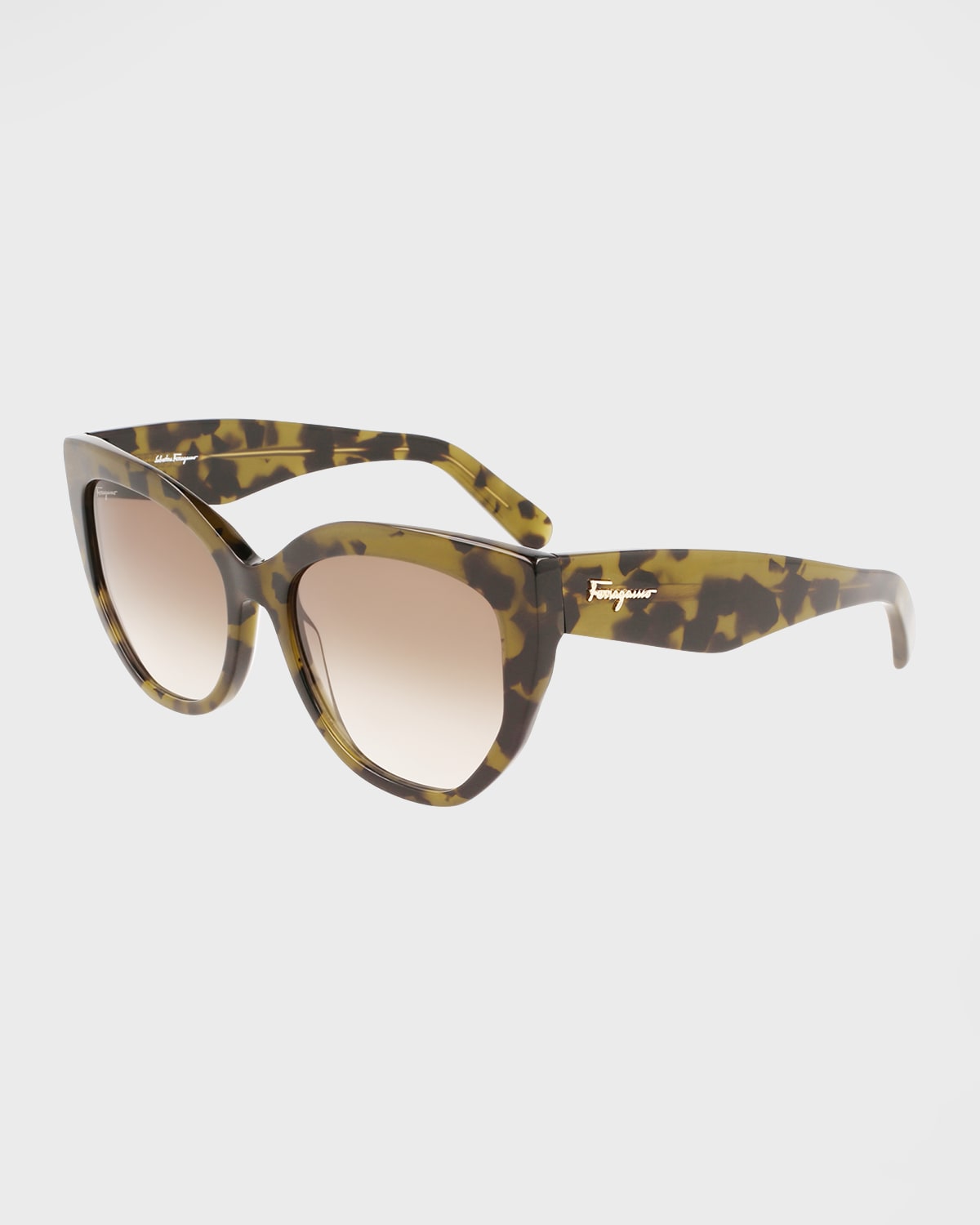 Ferragamo Classic Logo Acetate Cat-eye Sunglasses In Tortoise Green