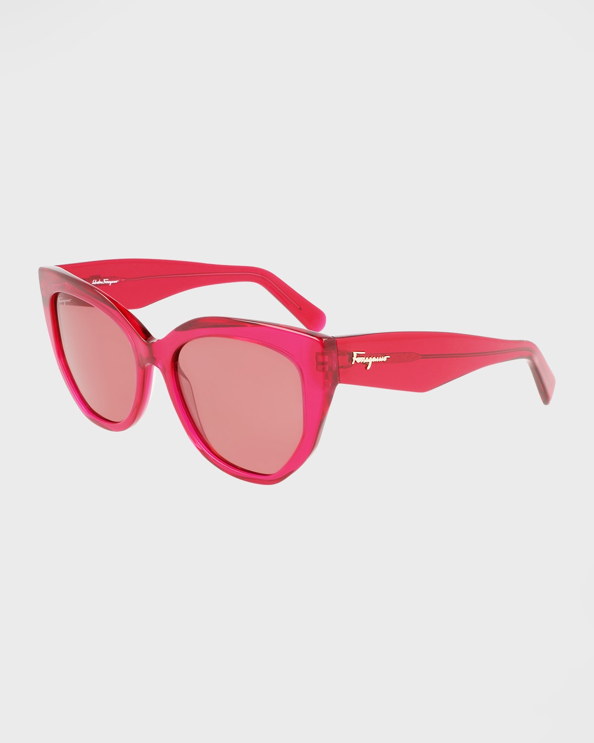 Ferragamo Classic Logo Acetate Cat-eye Sunglasses In Red/red Solid