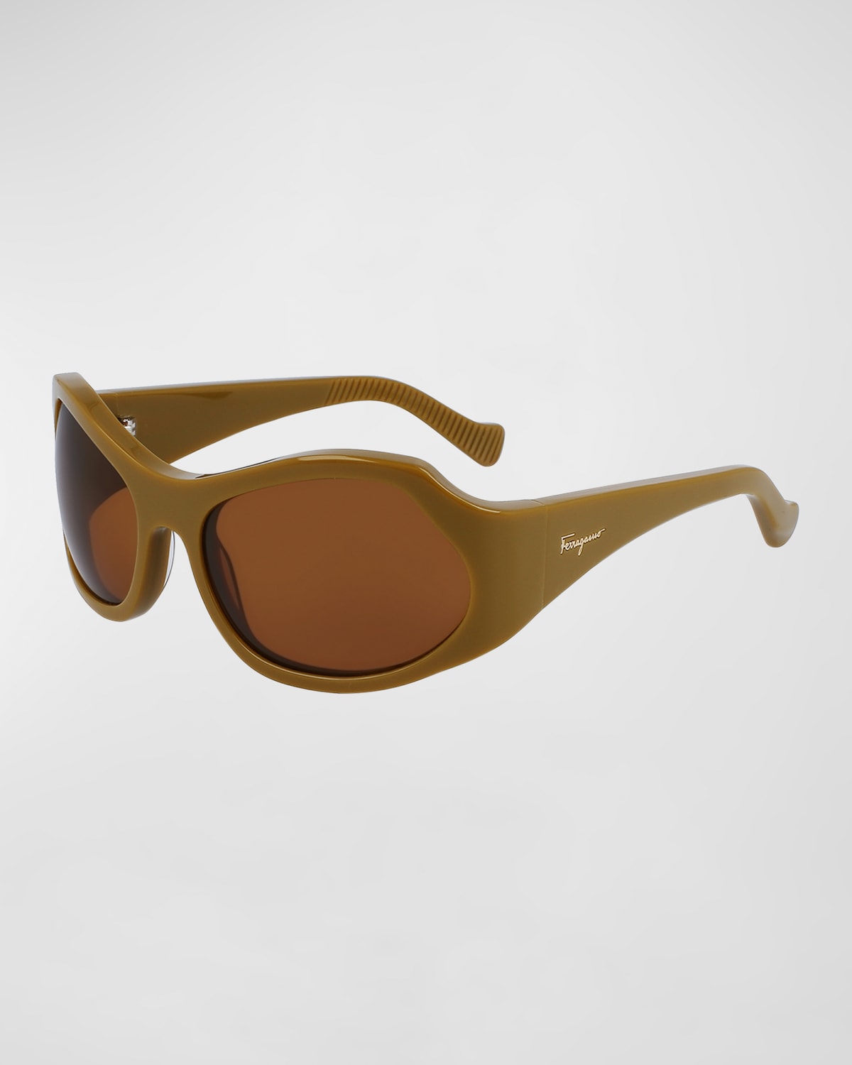 Ferragamo Runway Wrap Acetate Sunglasses In Khaki