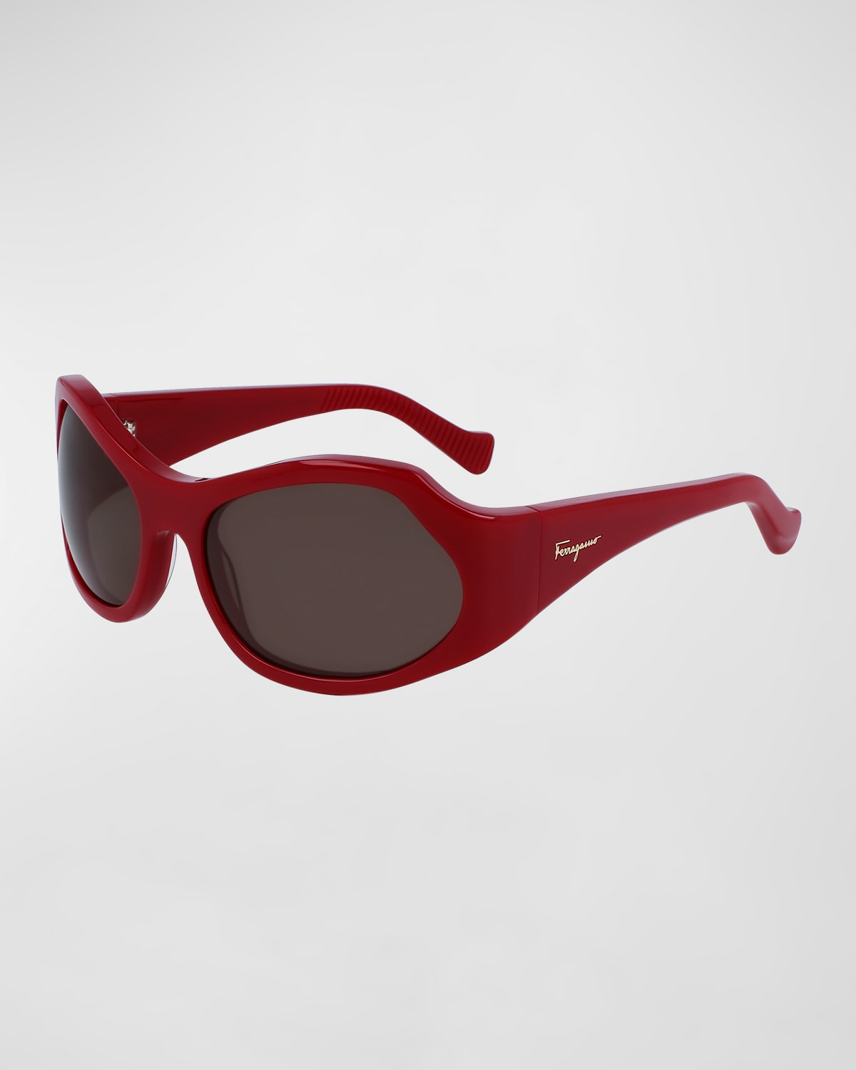 Ferragamo Runway Wrap Acetate Sunglasses In Burgundy