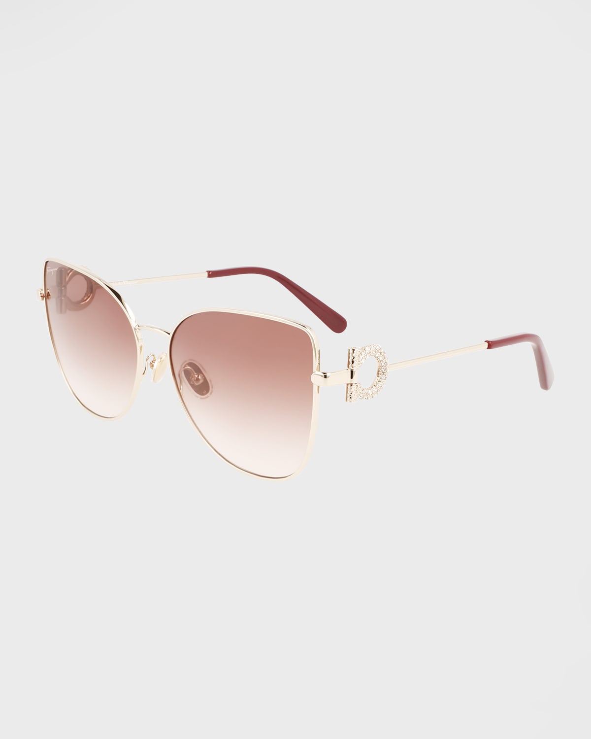 Ferragamo Crystal Gancini Metal Cat-eye Sunglasses In Gold/brown Gradie