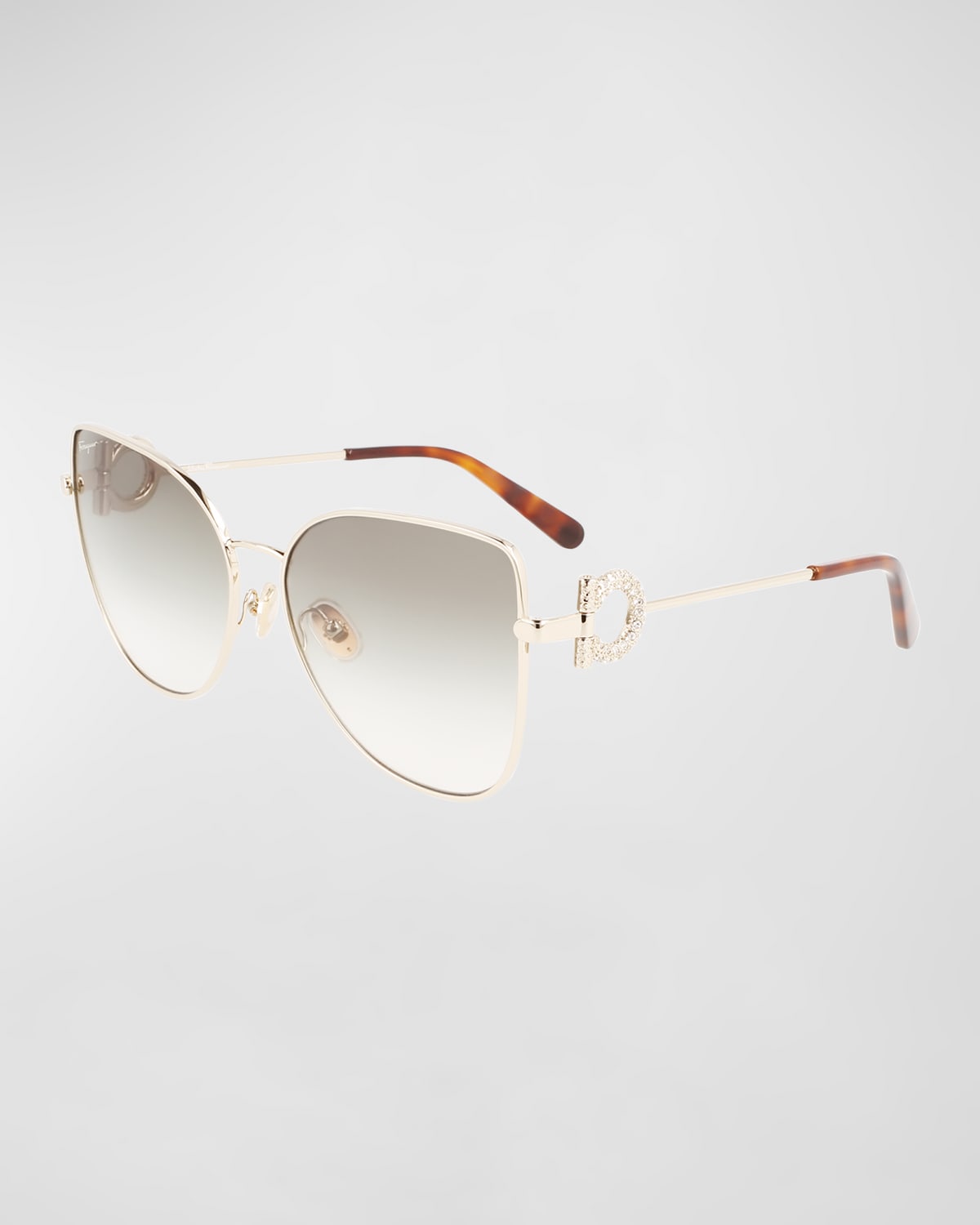 Crystal Gancini Metal Cat-Eye Sunglasses