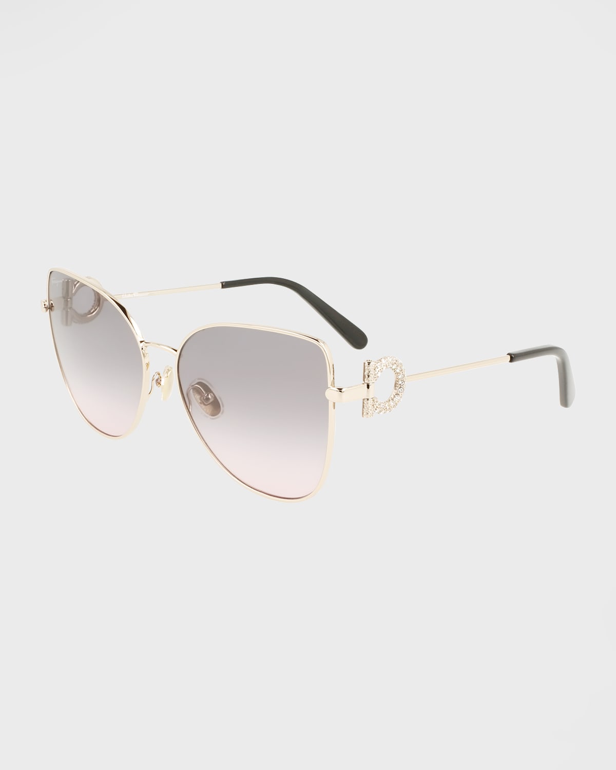 Ferragamo Crystal Gancini Metal Cat-eye Sunglasses In Rose Gold/gray Gradient