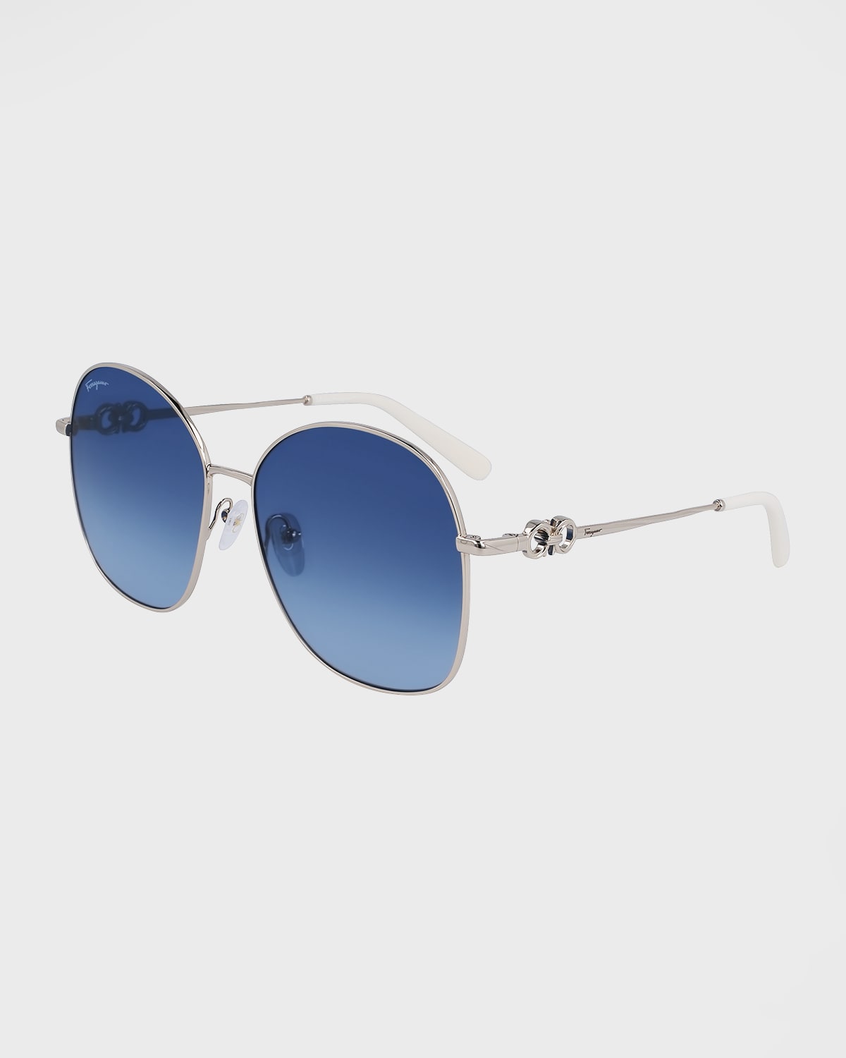Ferragamo Gancini Rounded Oversized Square Metal Sunglasses In Gold/blue Gradien