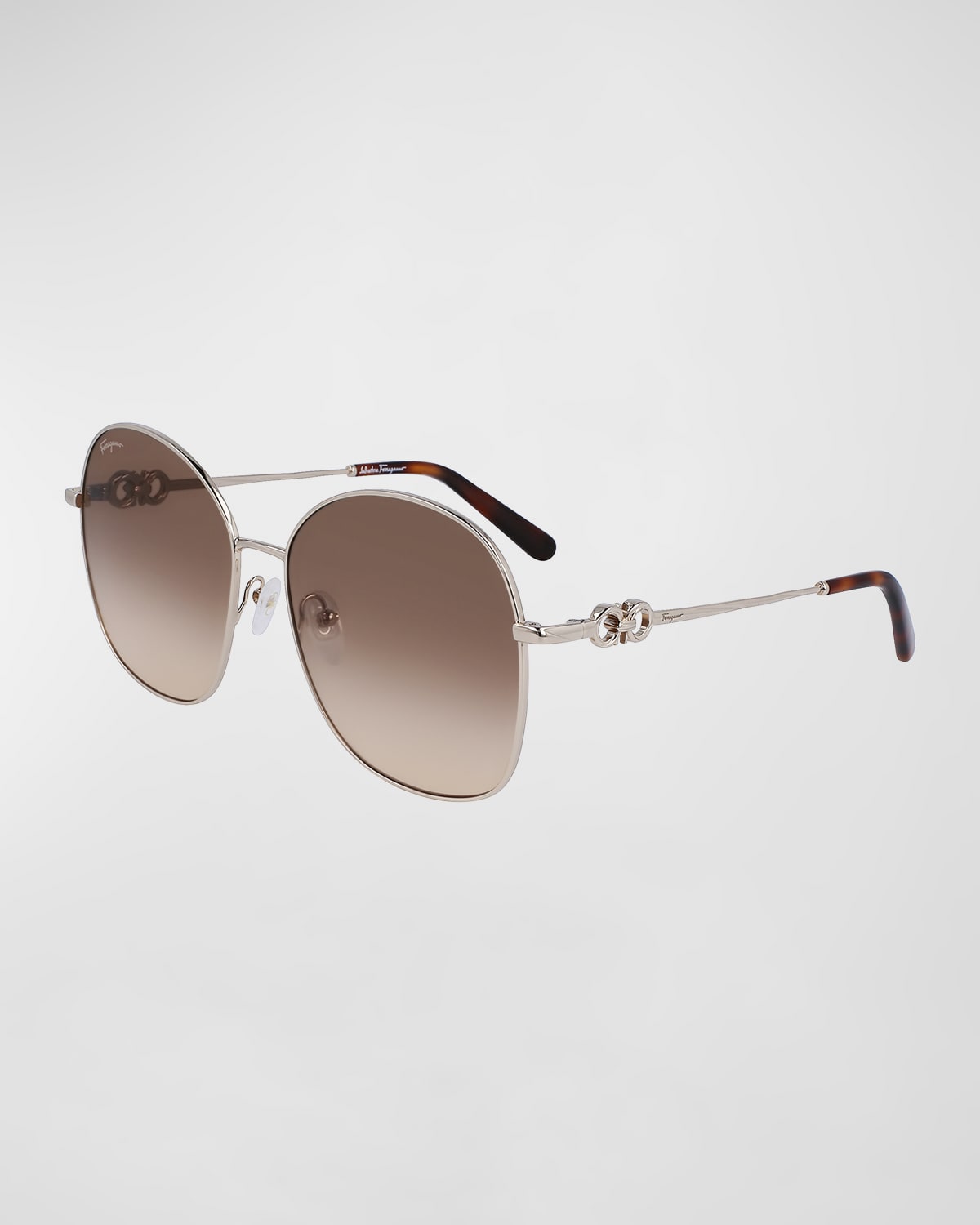 Ferragamo Gancini Rounded Oversized Square Metal Sunglasses In Gold/brown Sand G