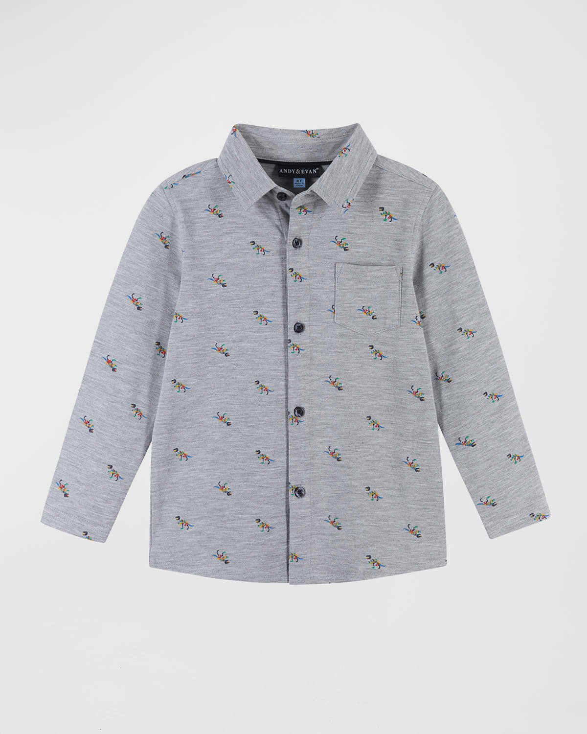 Shop Andy & Evan Boy's Cotton Button-down Shirt In Grey Dino