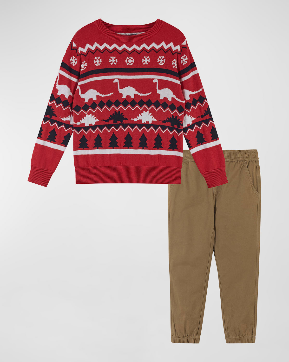 Shop Andy & Evan Boy's Holiday Sweater W/ Joggers Set In Red Dinos