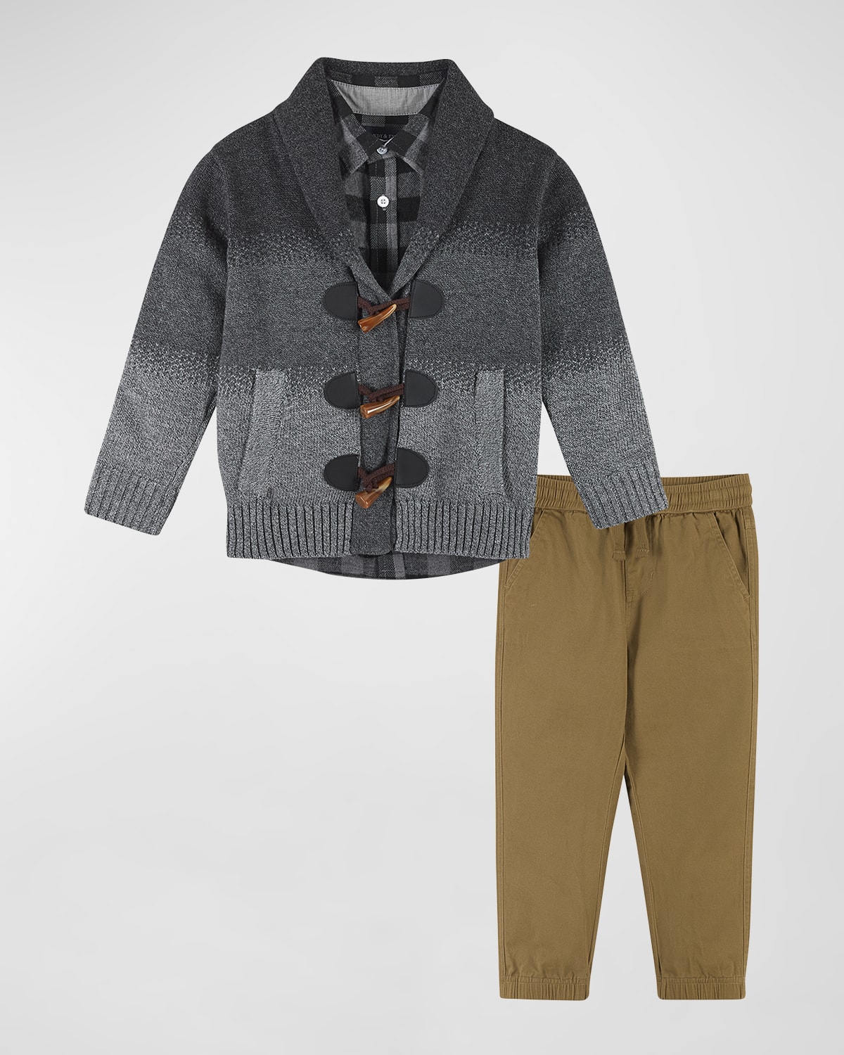 Andy & Evan Kids' Boy's Toggle Cardigan W/ Button Down Shirt And Pants Set In Grey Ombre