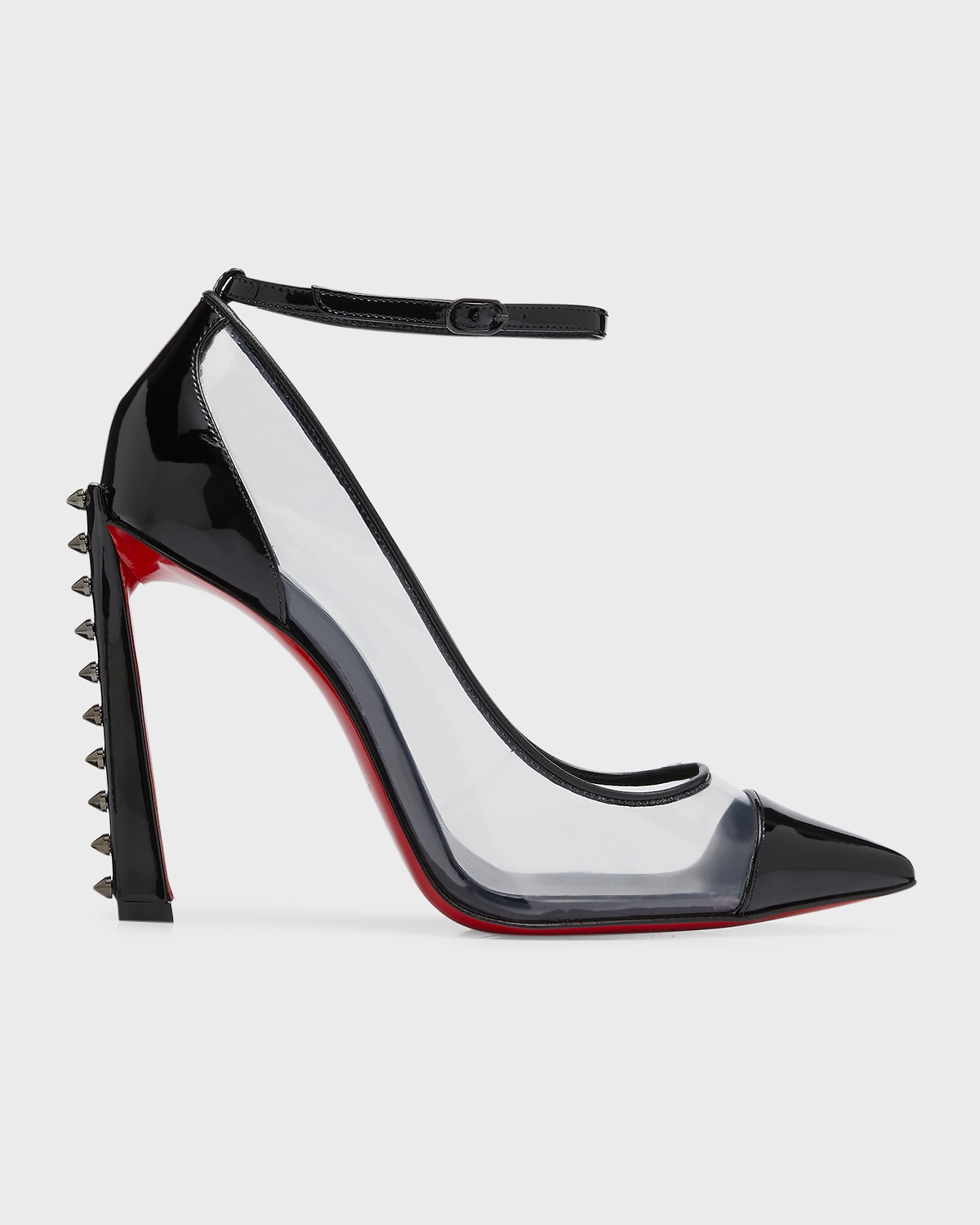 Christian Louboutin Clear Spike Red Sole Ankle-strap Pumps In