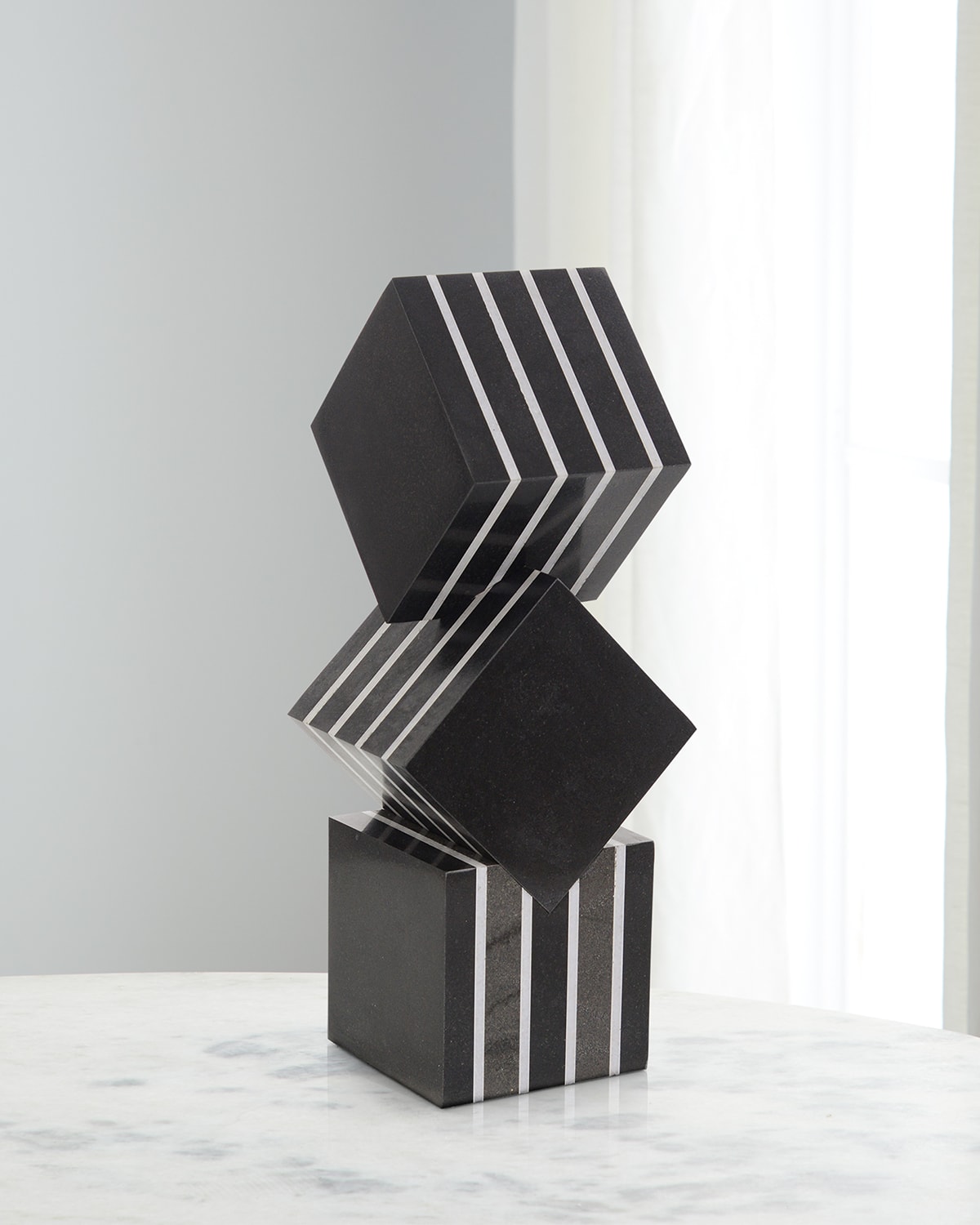 John-richard Collection Cubed Black Marble Sculpture