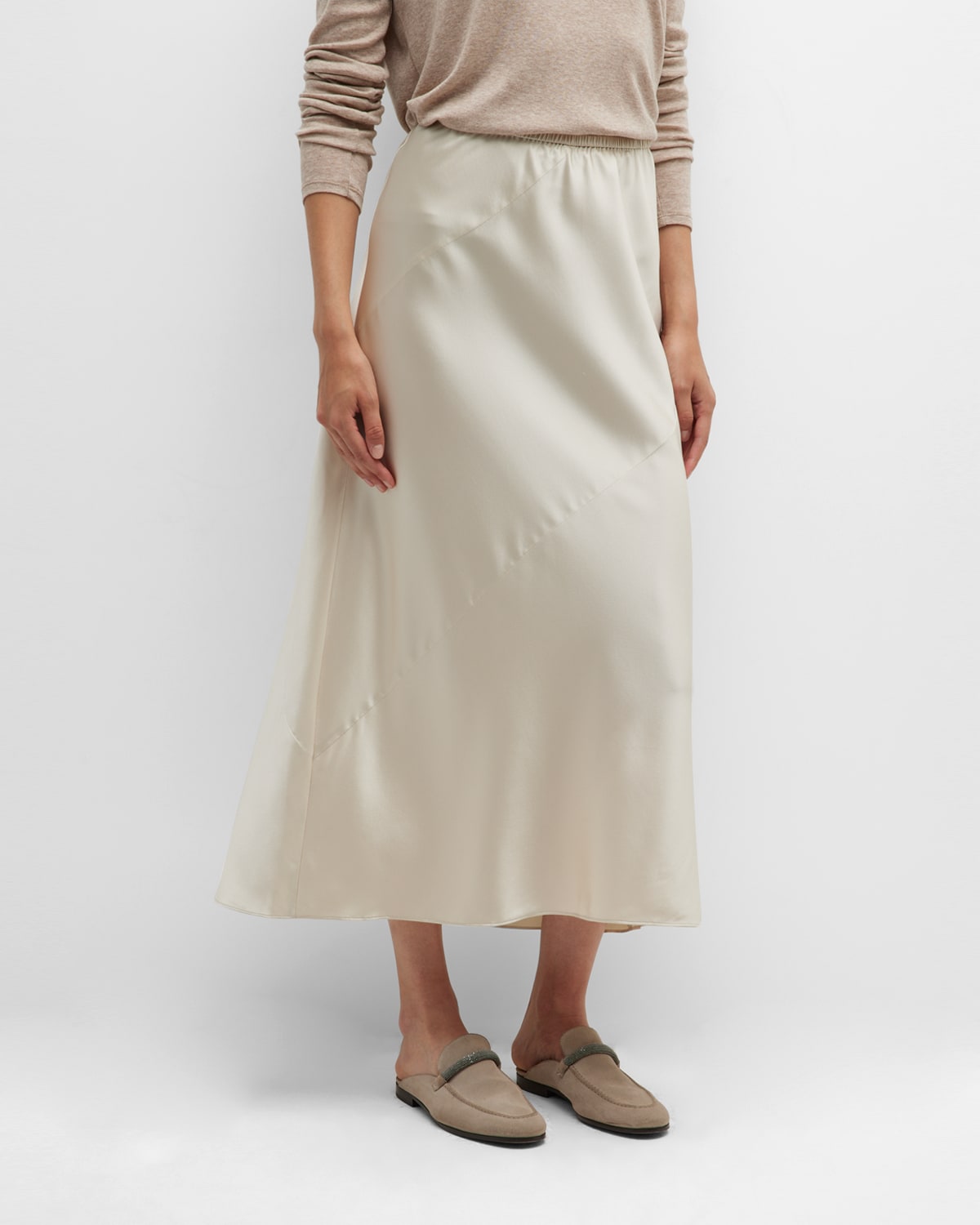 Eileen Fisher Quilted A-Line Silk Midi Skirt