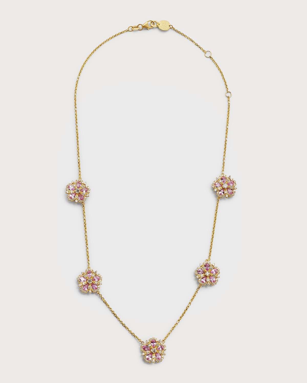 Jasmine Bloom 5-Station Small Pink Sapphire and White Diamond Necklace