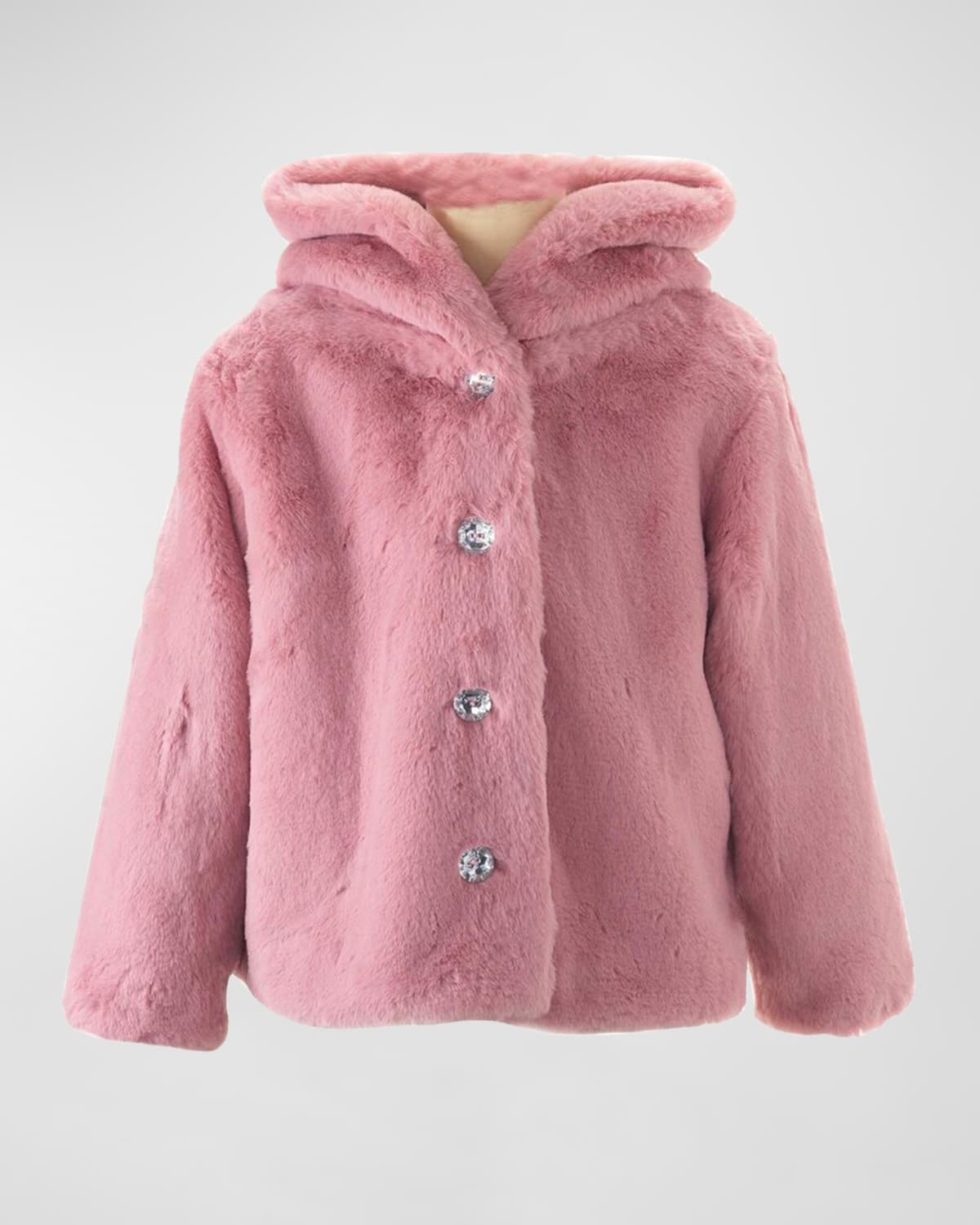 Rachel Riley Kids' Girl's Faux Fur Hooded Jacket In Pink