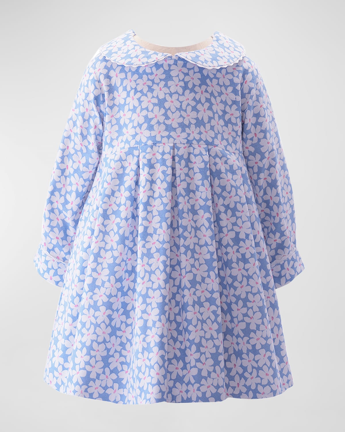 Rachel Riley Kids' Girl's Daisy-print Pleated Dress In Blue