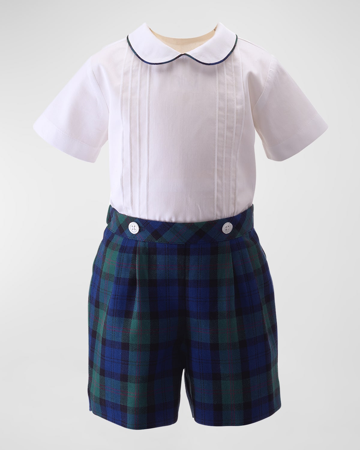 Rachel Riley Kids' Boy's Tartan Shirt & Shorts Set In Navy