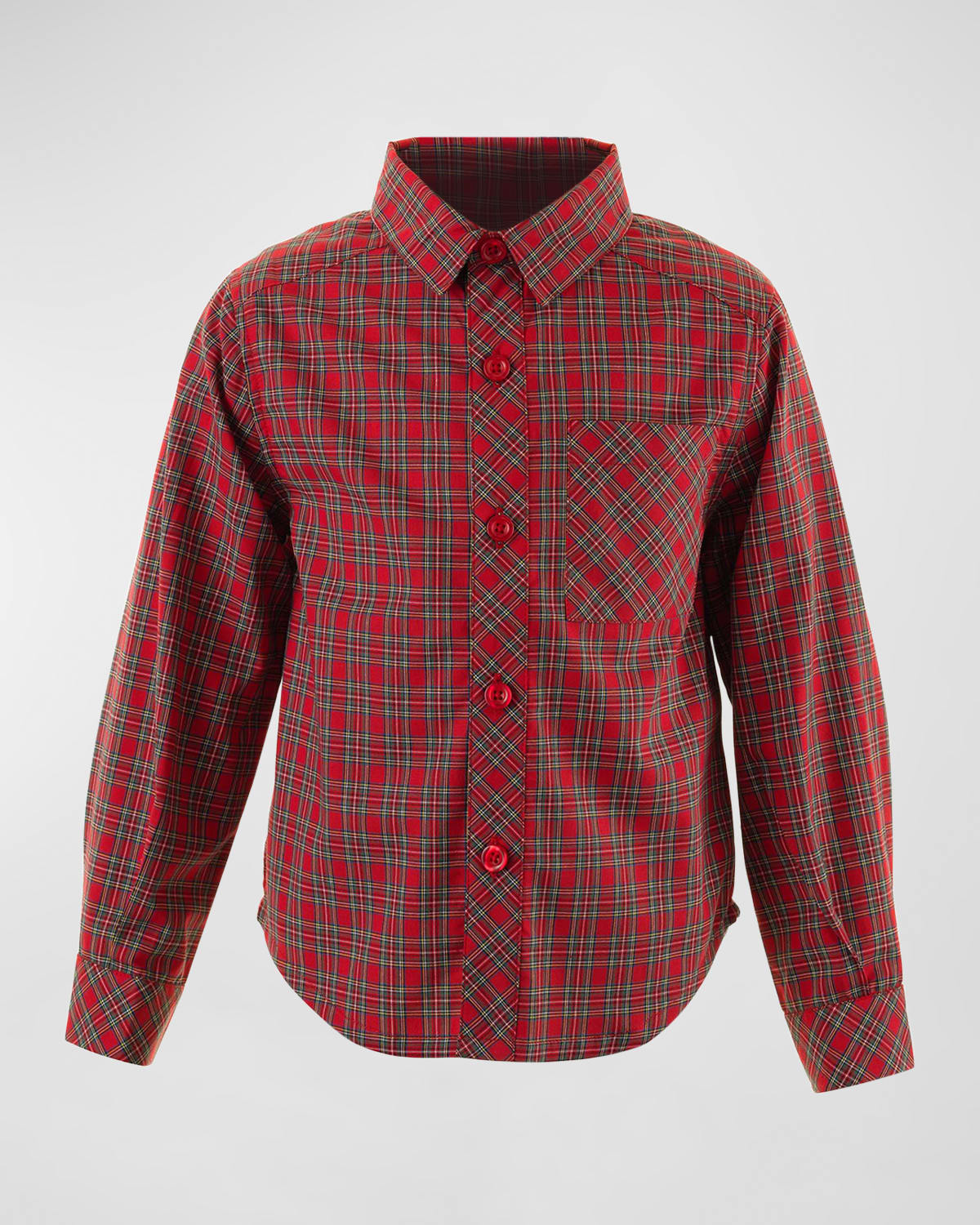 Rachel Riley Kids' Boy's Tartan-print Festive Shirt In Red