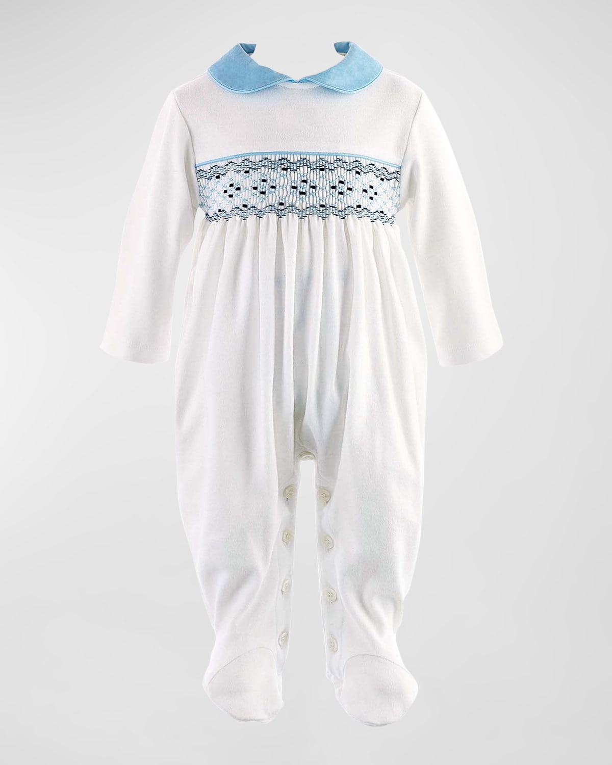 Rachel Riley Boy's Smocked Footed Coverall In Blue