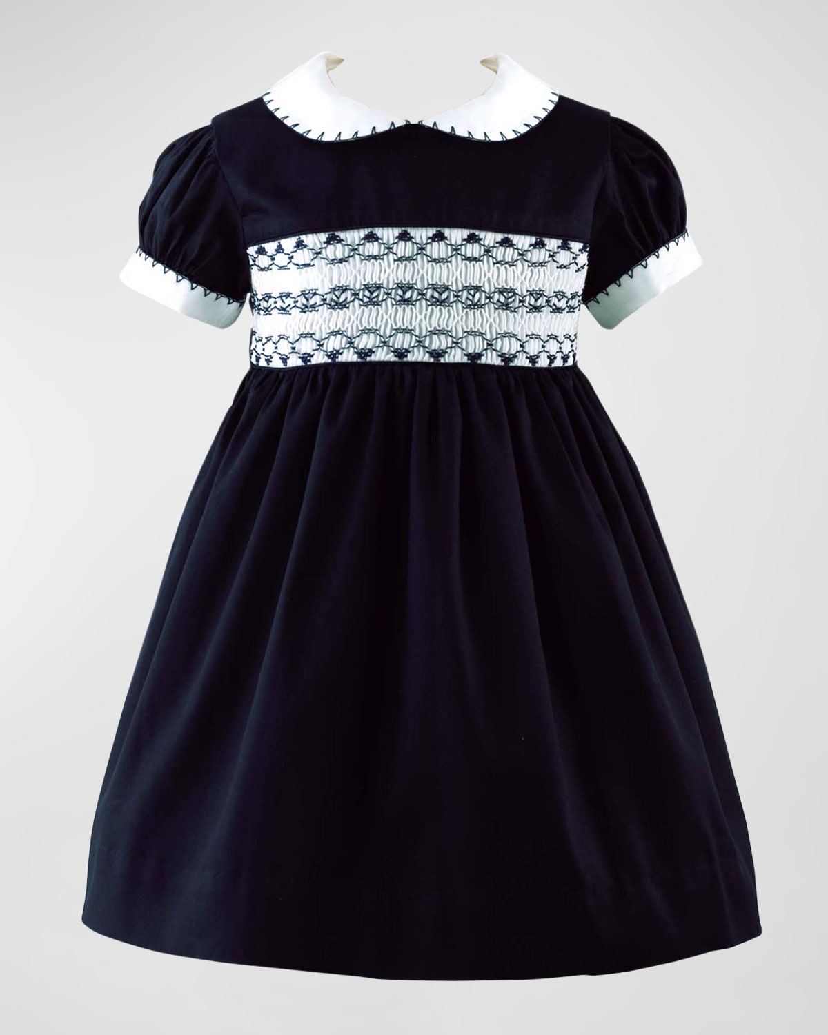 Rachel Riley Kids' Girl's Smocked Festive Dress W/ Bloomers In Navy