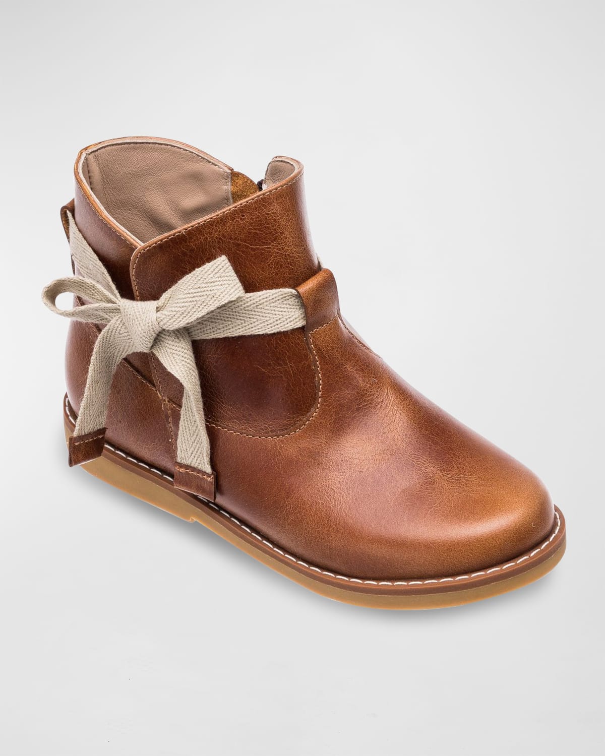 Elephantito Girl's Sunny Bow Leather Booties, Baby/toddlers In Brown