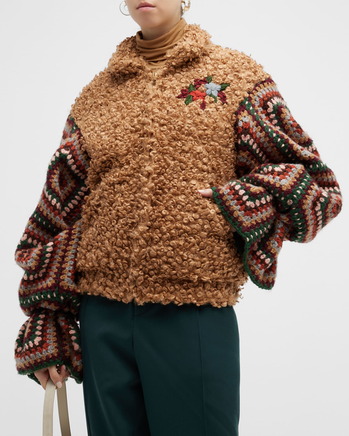 Shop Tu Lizé Faux Fur Crochet Bomber Jacket In Cookie