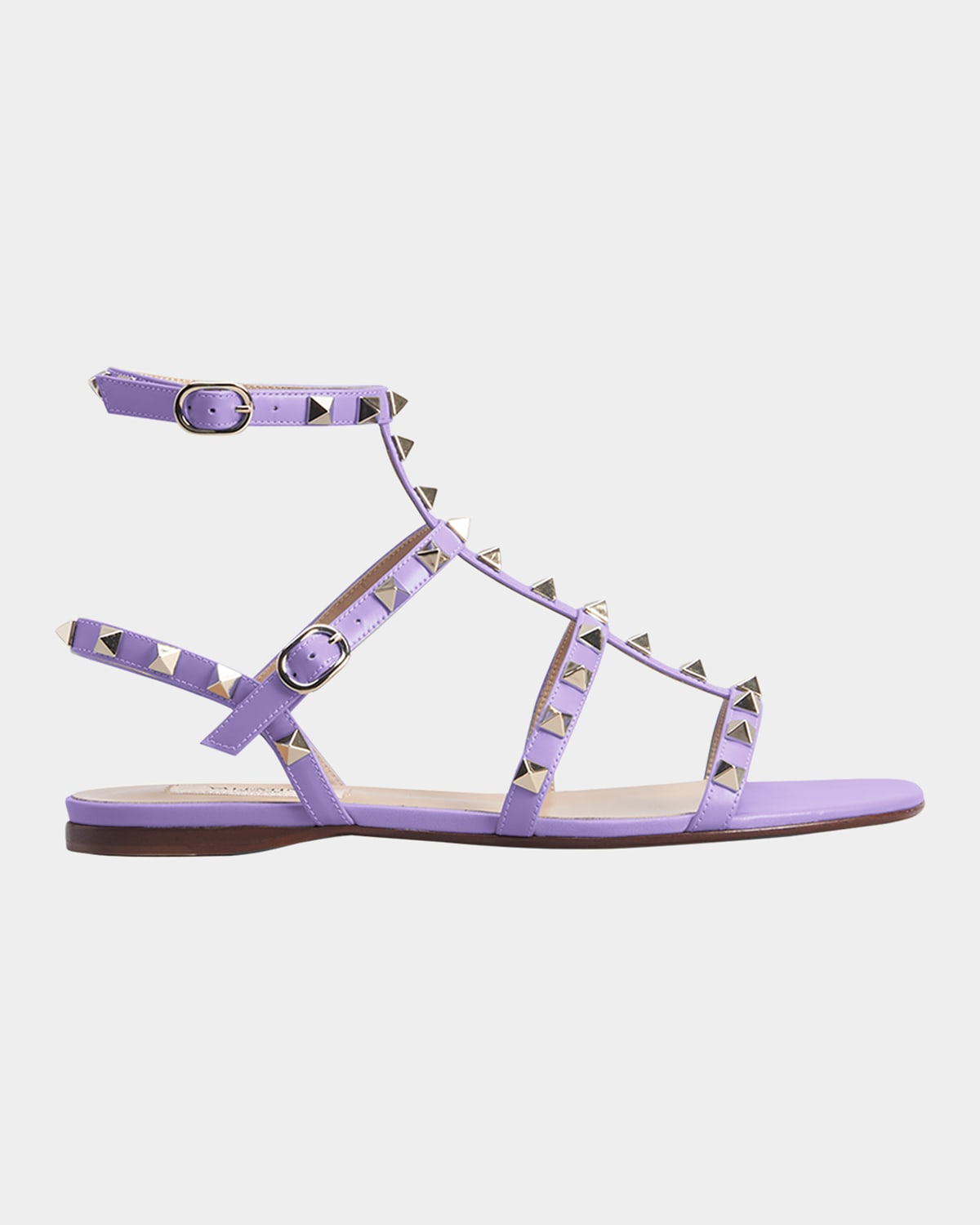 Valentino Garavani Rockstud Caged Gladiator Flat Sandals In Lilac