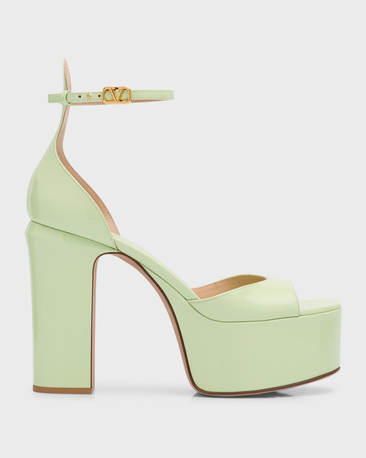 Valentino Garavani Patent Ankle-strap Platform Sandals In Light Green