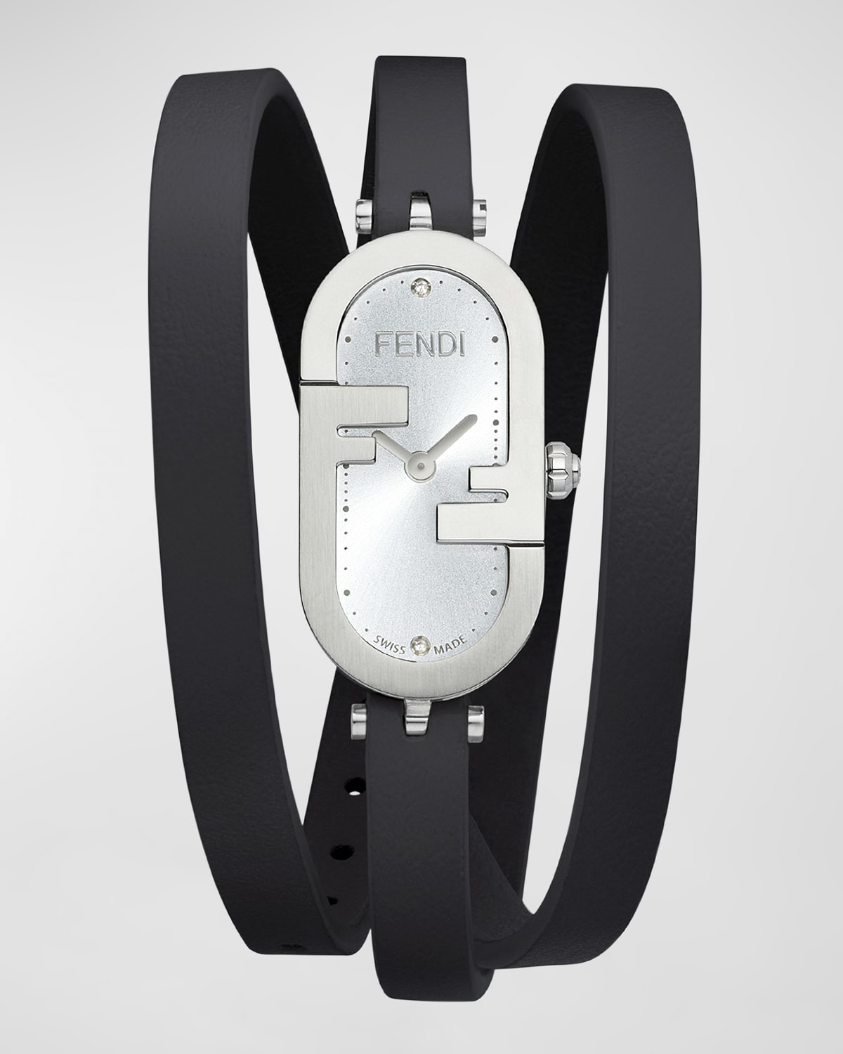 O'Lock Vertical Oval Calf Leather Wrap Watch, Black