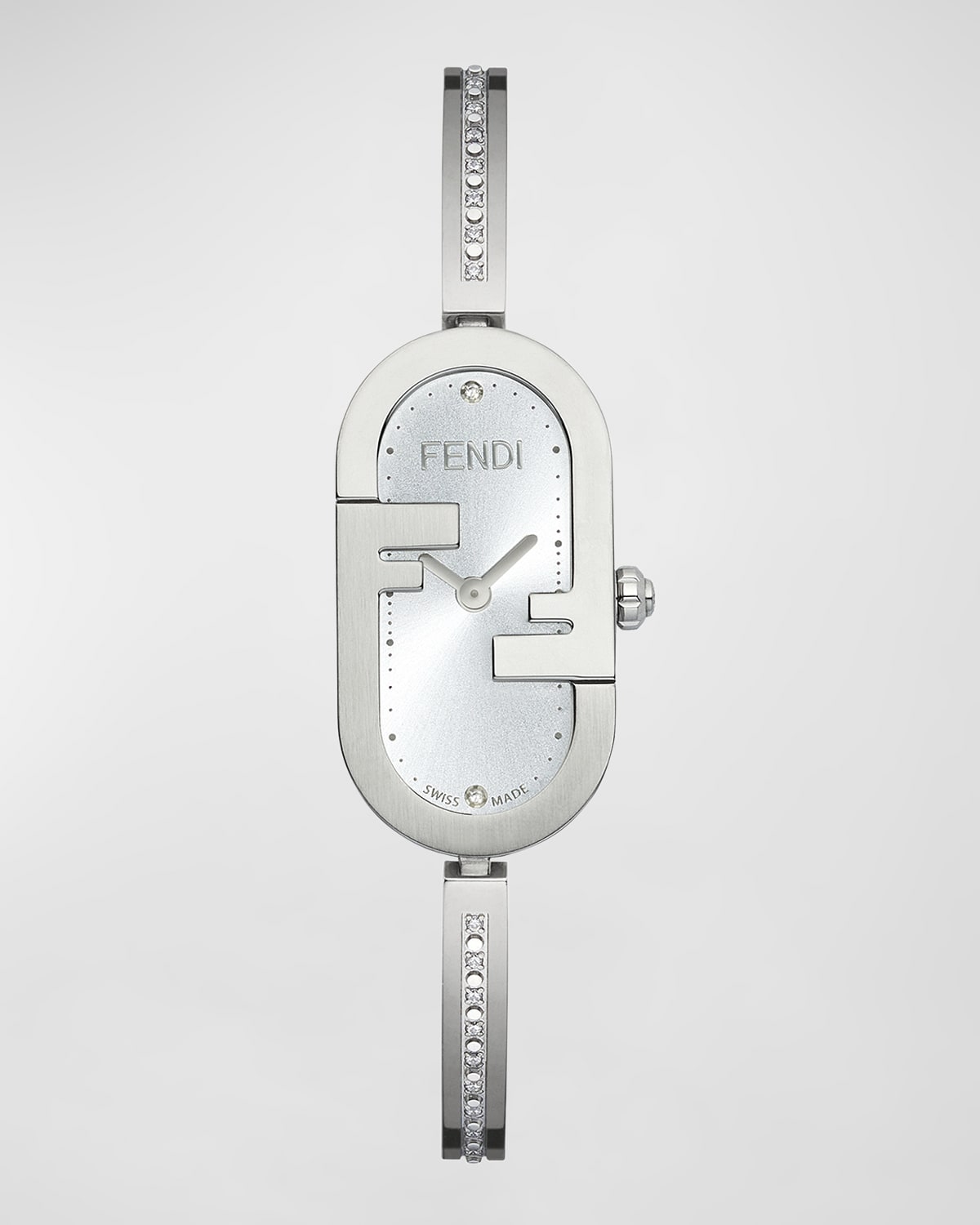 Fendi O'lock Vertical Oval Watch With Diamonds In Silver