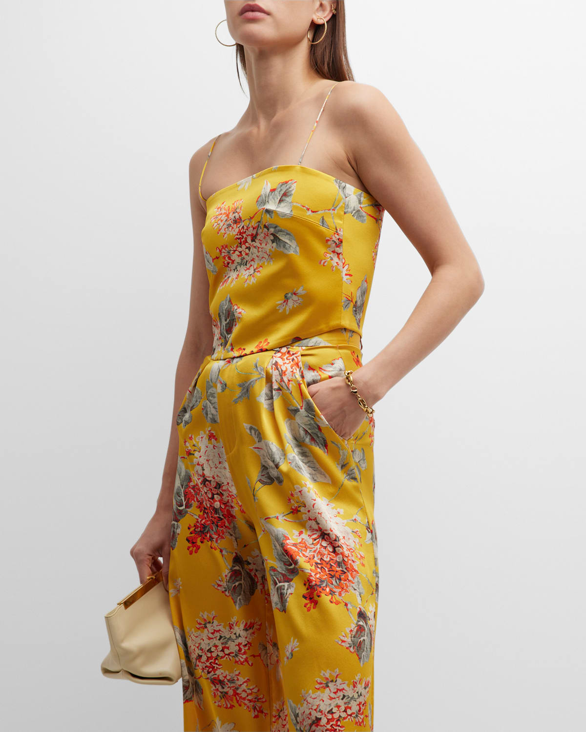 Adriana Iglesias Ada Floral-print Silk Crop Top In Glow Yellow