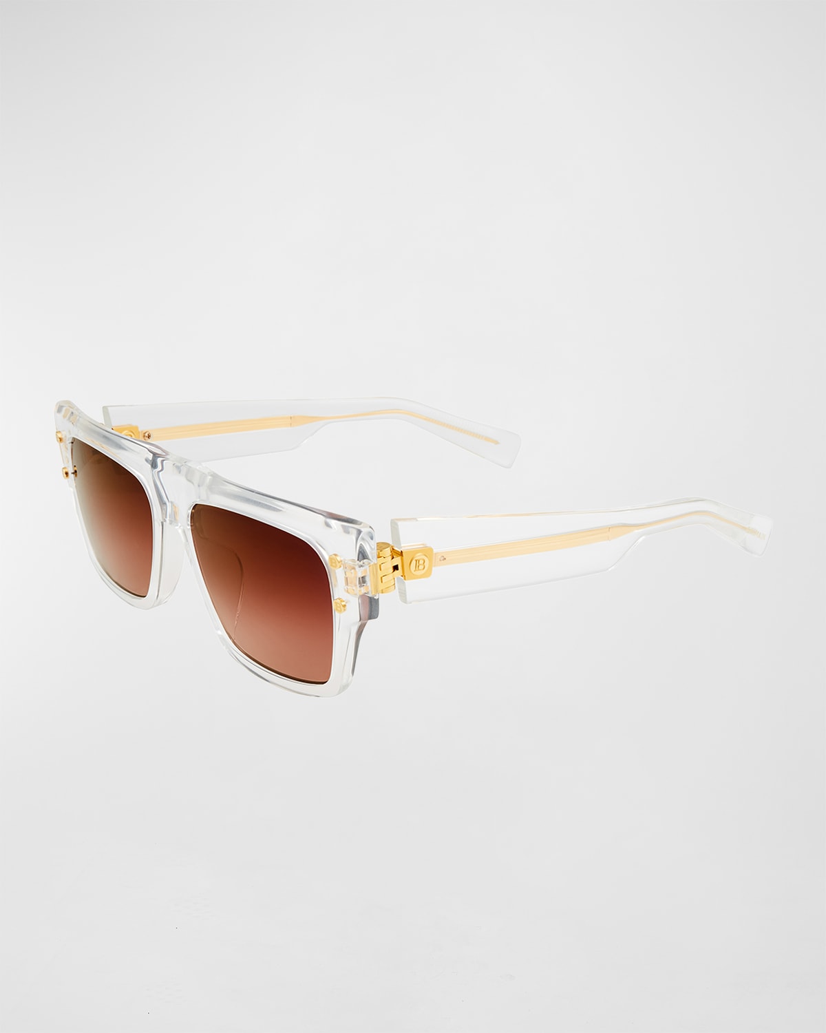 Balmain Logo Square Clear Acetate & Titanium Sunglasses In Clear Gold