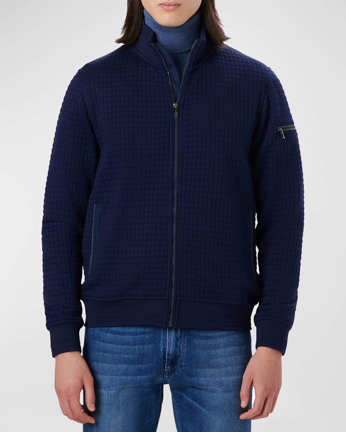 Bugatchi Men's Mock-neck Waffle Performance Jacket In Navy