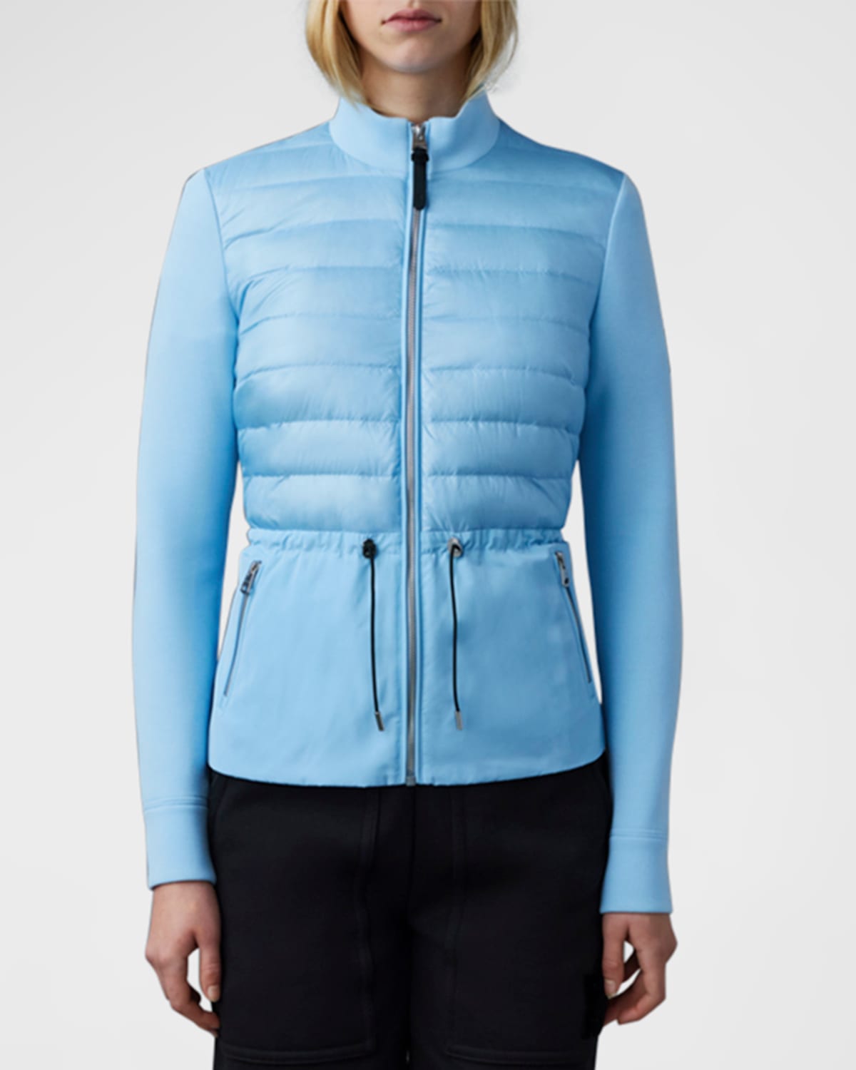 Mackage Joyce Mixed Media Peplum Jacket In Ciel Bleu