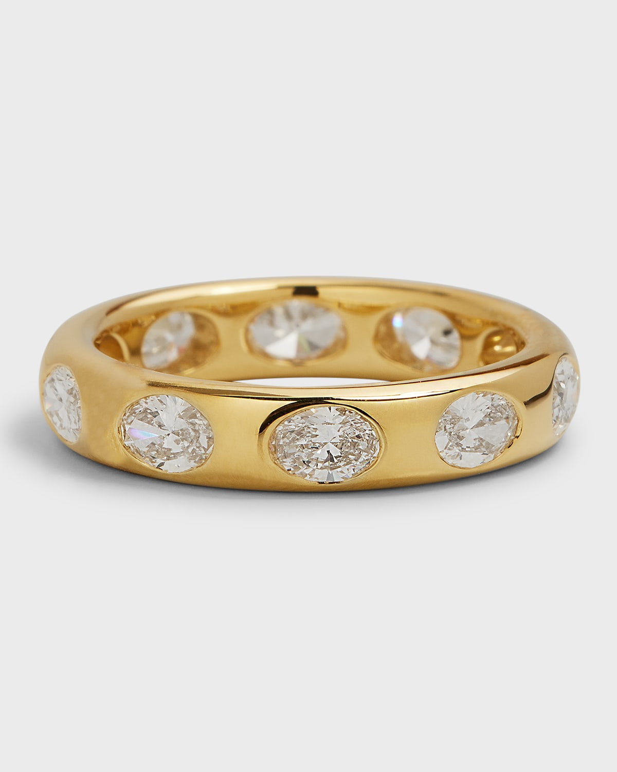 18K Yellow Gold Oval Diamond Polygon Ring, Size 6.5