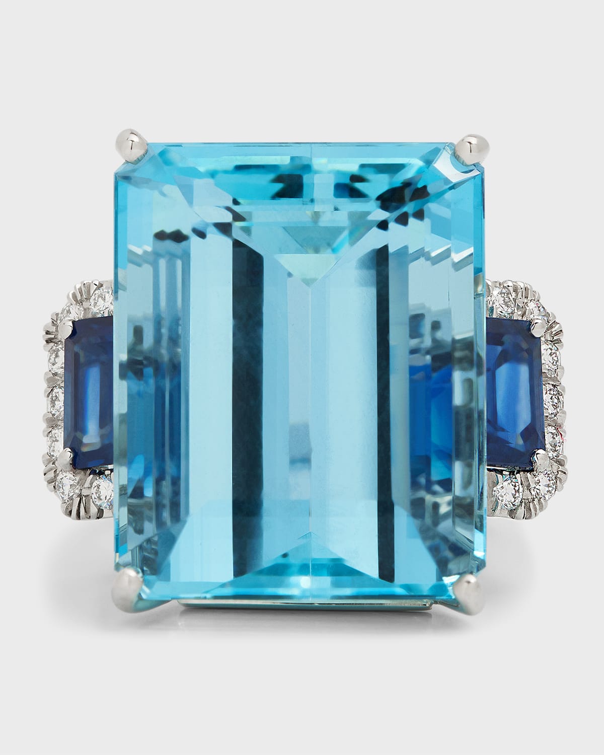 Oscar Heyman Platinum Aquamarine, Sapphire And Diamond Ring