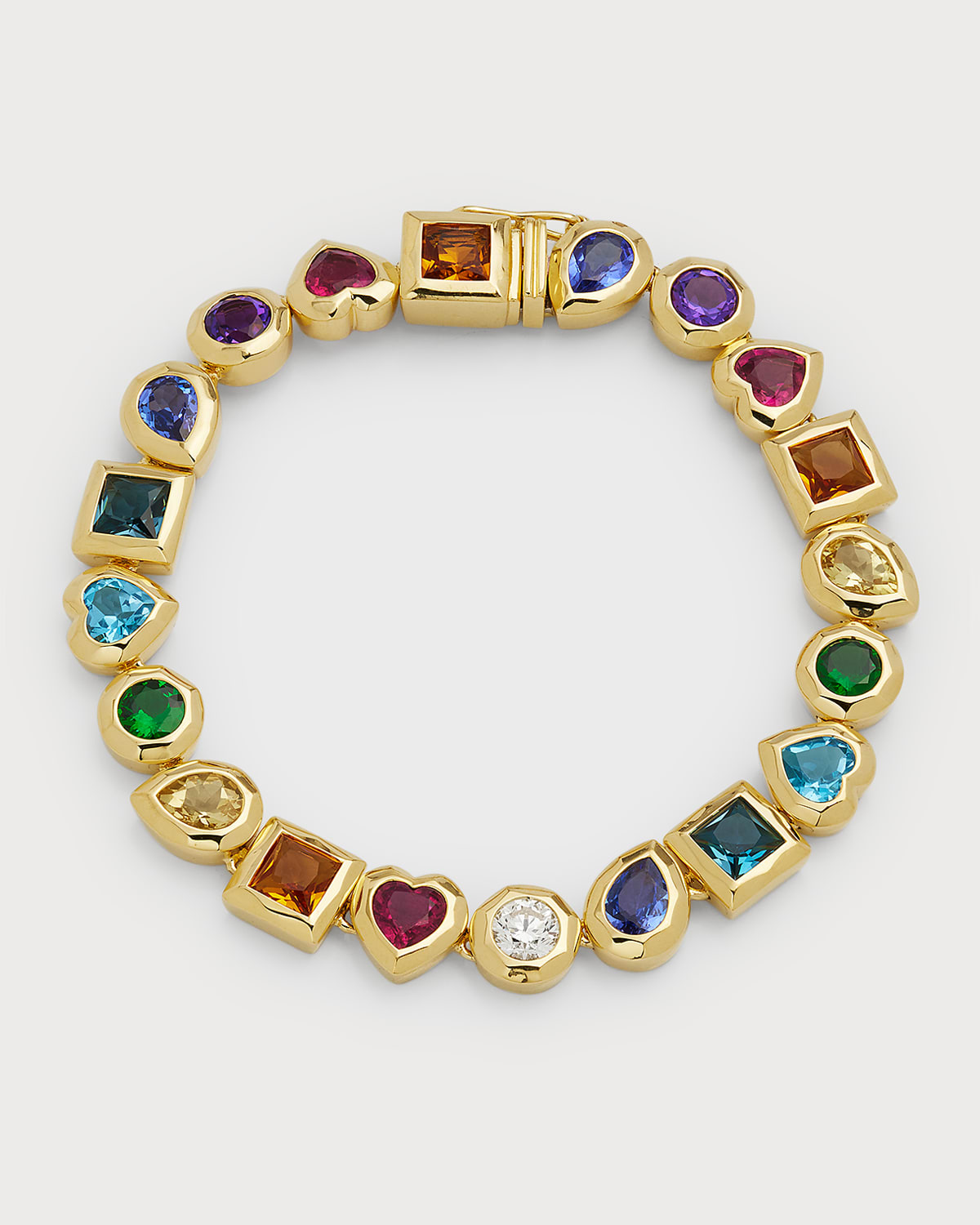 18K Gold Caramella Rainbow Stone Bracelet with Diamond